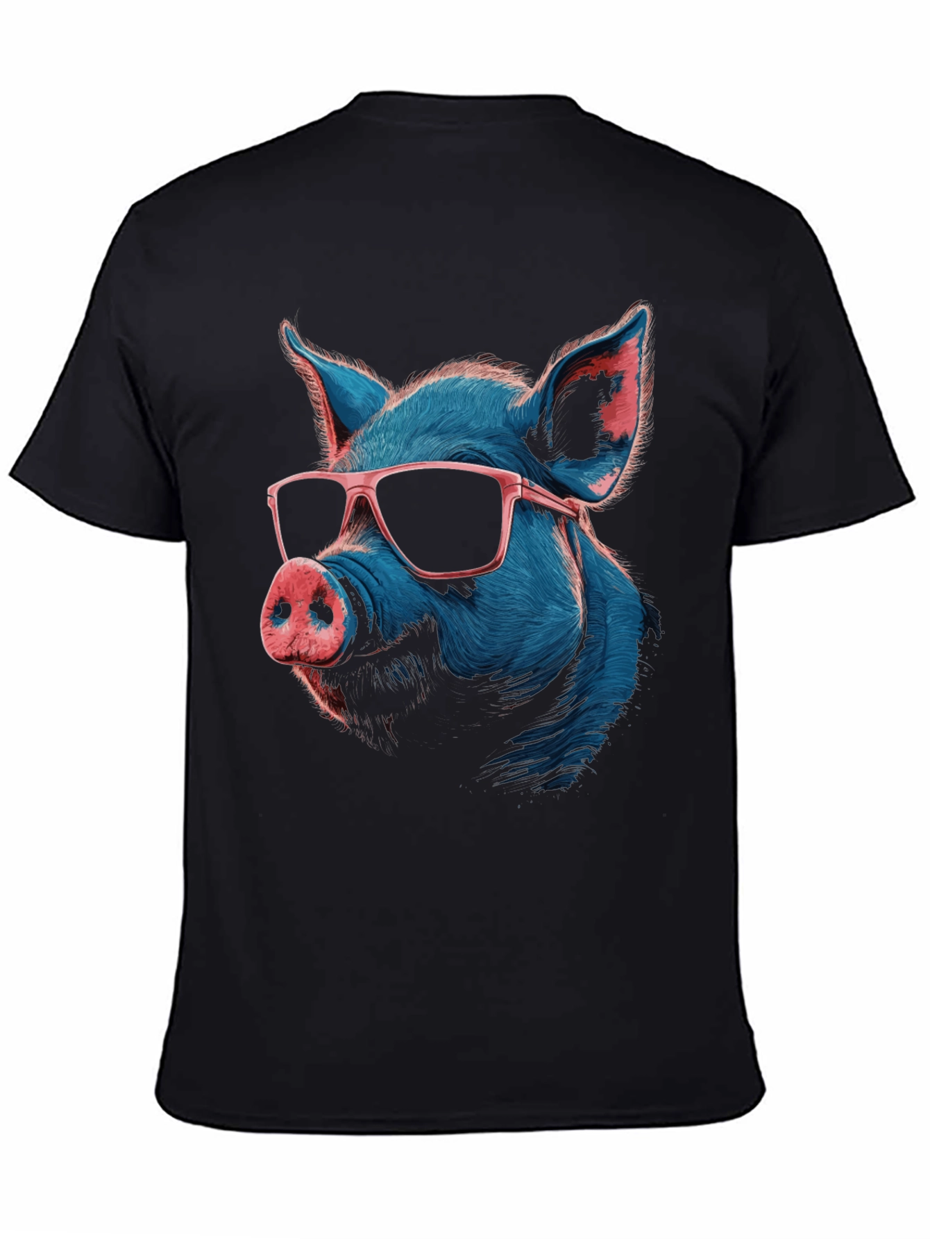Black Cool Pig Graphic T-Shirt - Quirky Men's Tee view 4