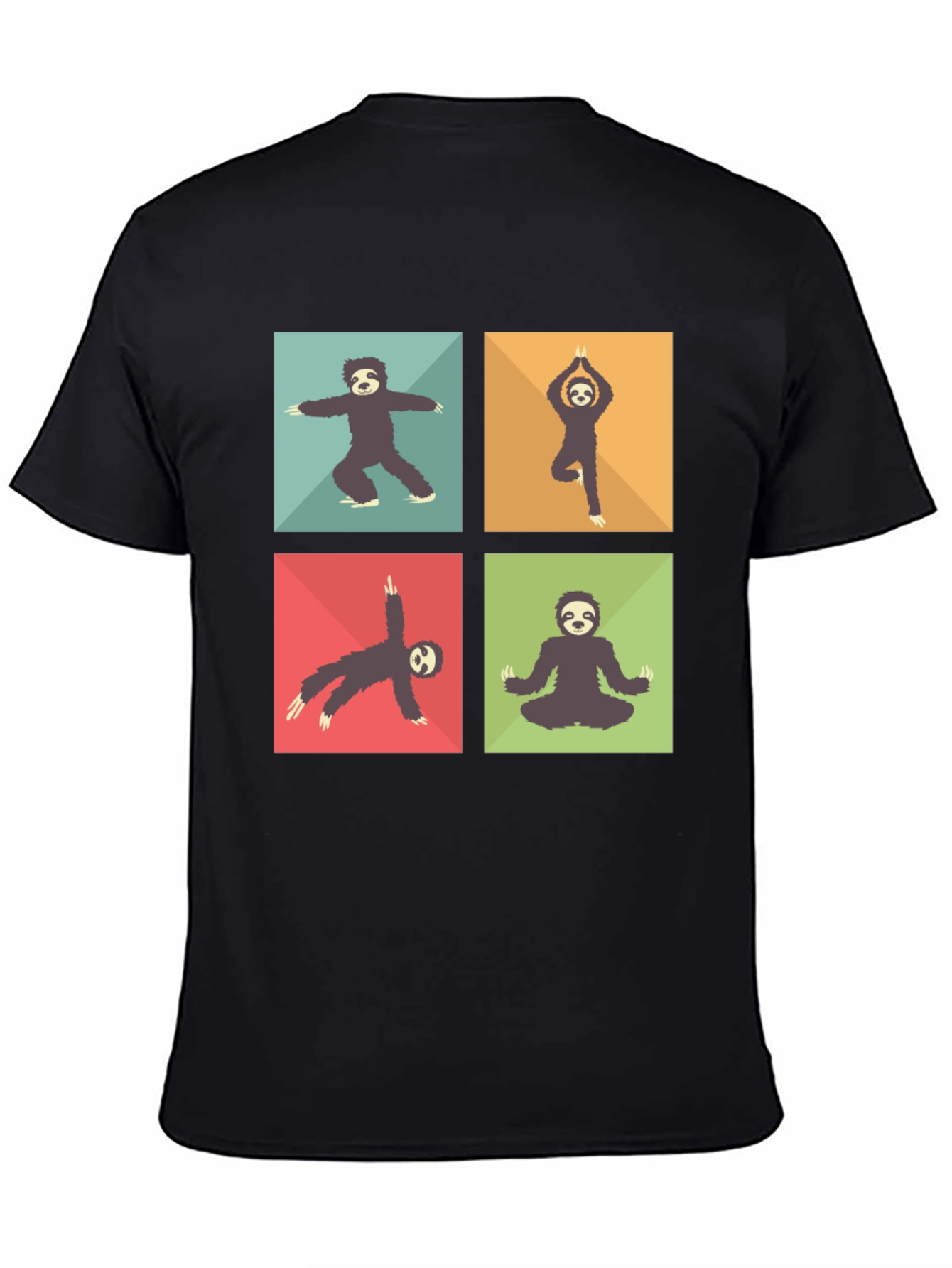 Black Sloth Yoga Poses T-Shirt Black Cotton Blend view 4