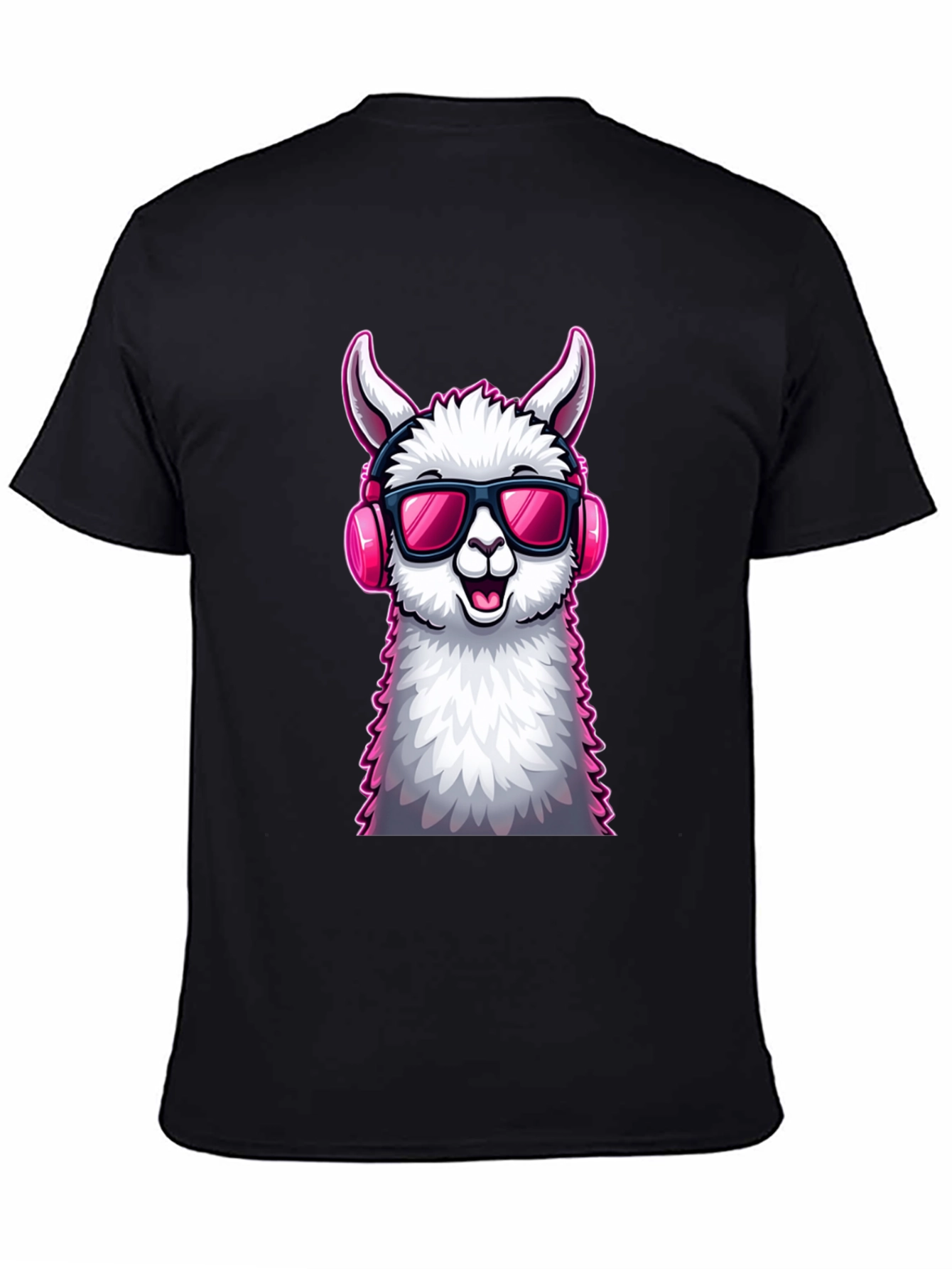 Black Cool Llama Graphic Tee - Black Cotton T-Shirt view 4