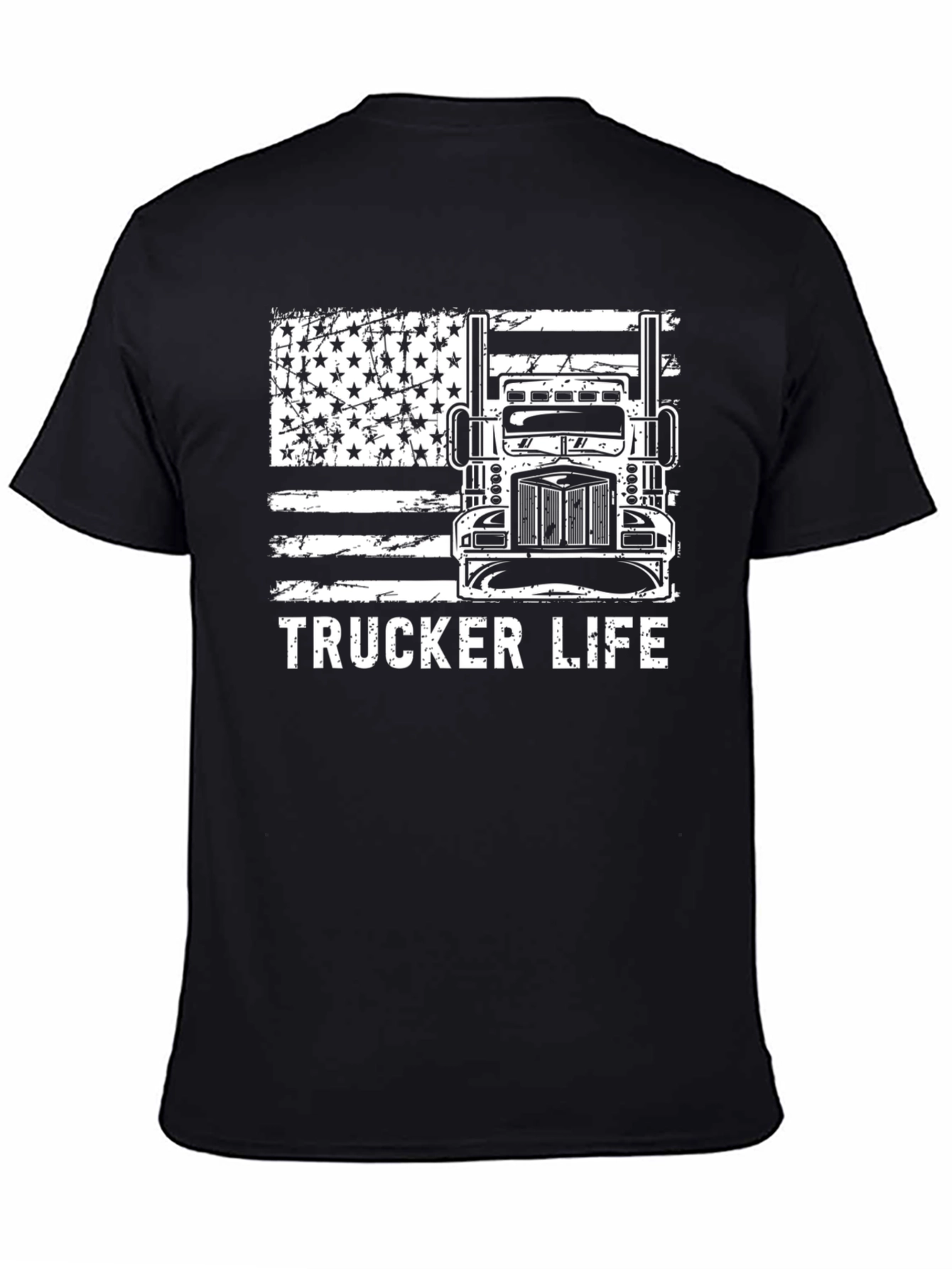 Black Trucker Life American Flag Graphic Tee view 4