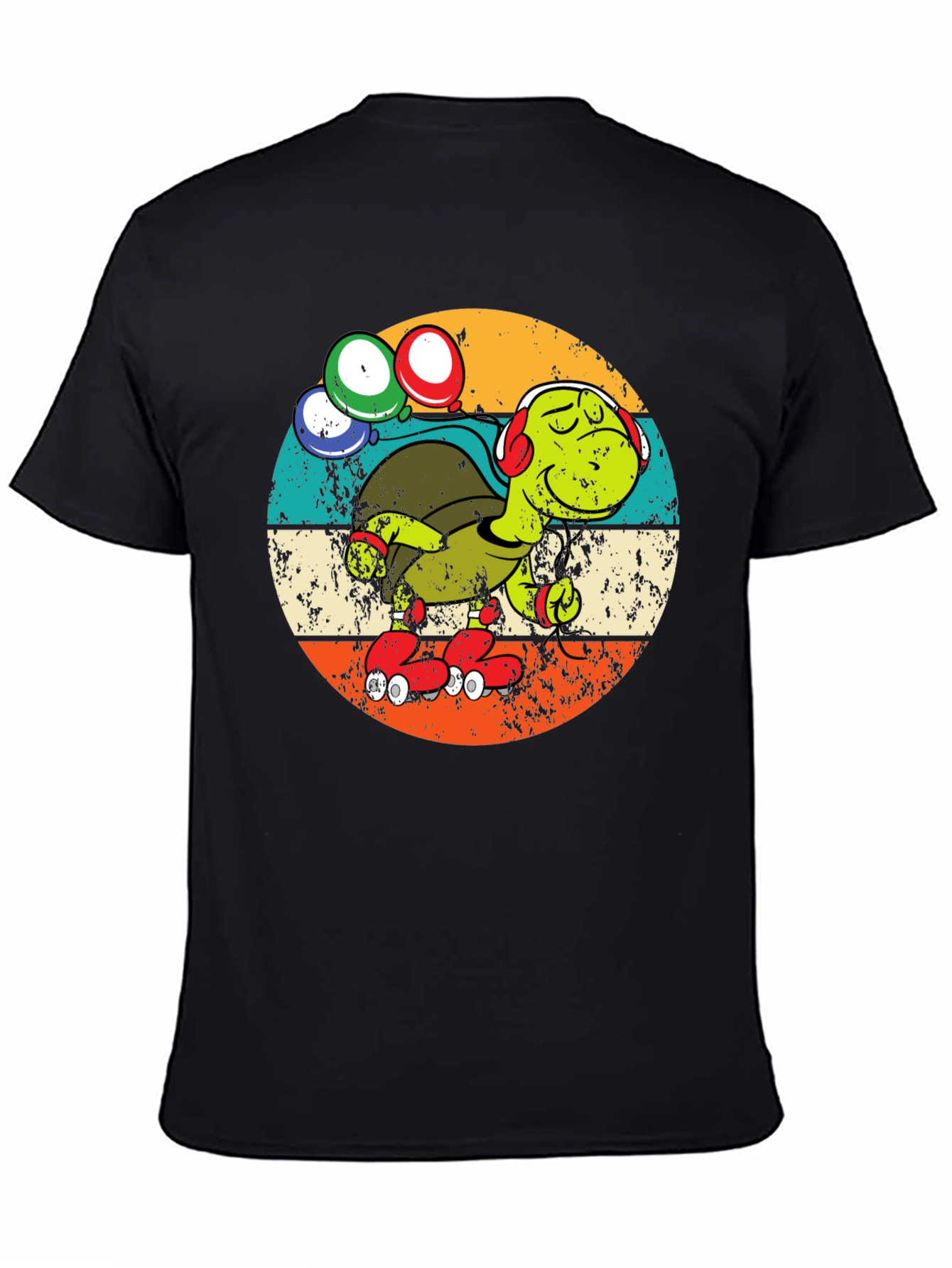 Black Turtle Retro Roller Skate T-Shirt view 4