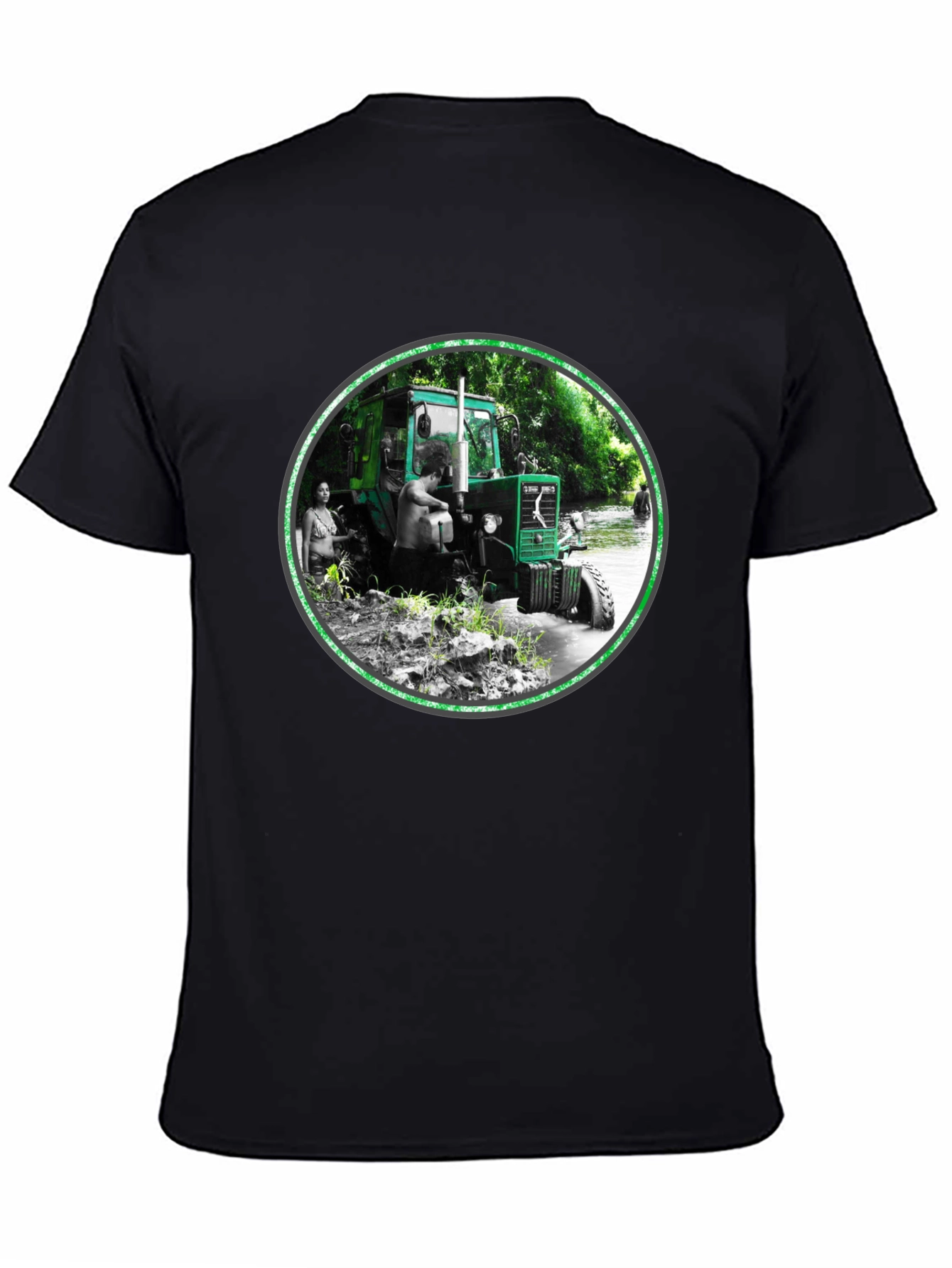 Black Tractor Scene Graphic Tee - Men's Black T-Shirt view 4