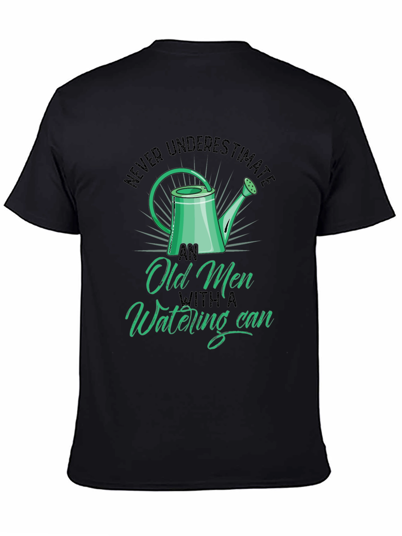 Black Old Men Watering Can T-Shirt - Funny Gardening Tee view 4
