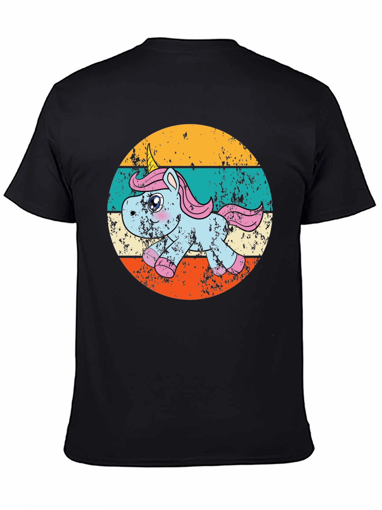 Black Retro Unicorn Graphic T-Shirt view 4