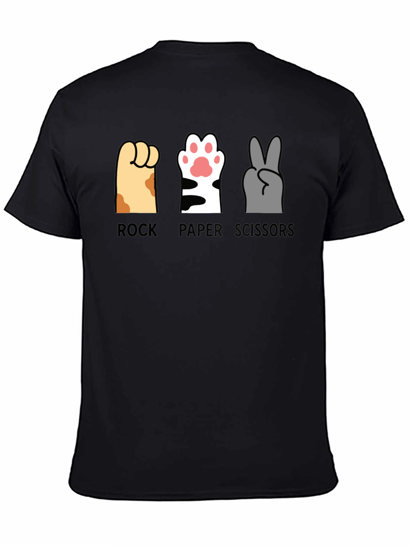 Black Rock Paper Scissors Cat Paws T-Shirt view 4