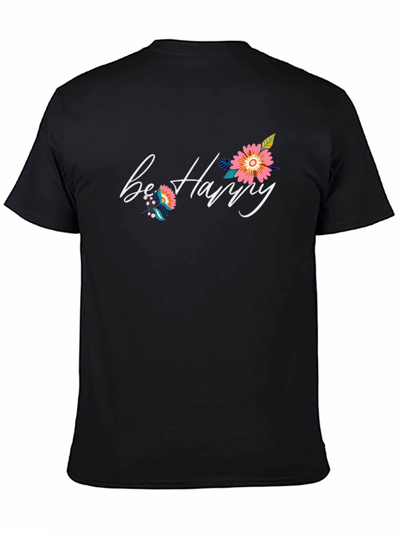 Black Be Happy Floral Graphic Black T-Shirt view 4