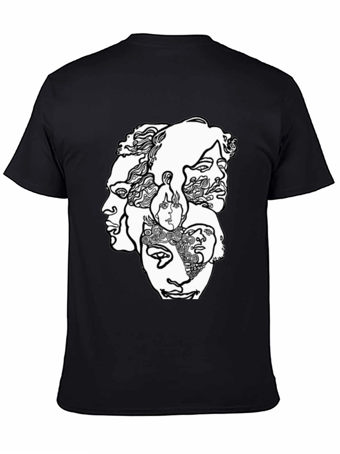 Black Abstract Faces Graphic T-Shirt - Unisex Crew Neck view 4