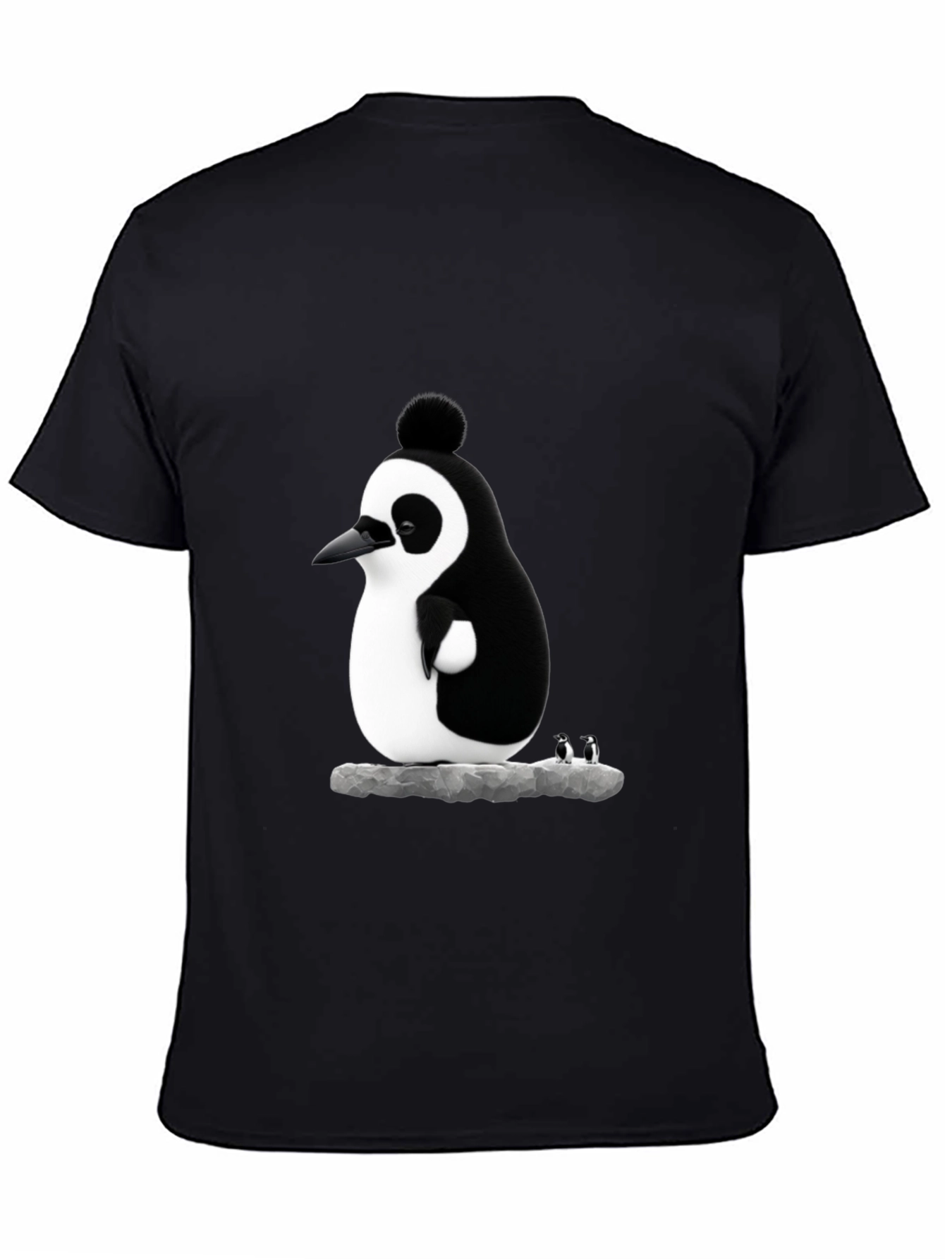 Black Whimsical Penguin Graphic Tee - Black Cotton Blend view 4