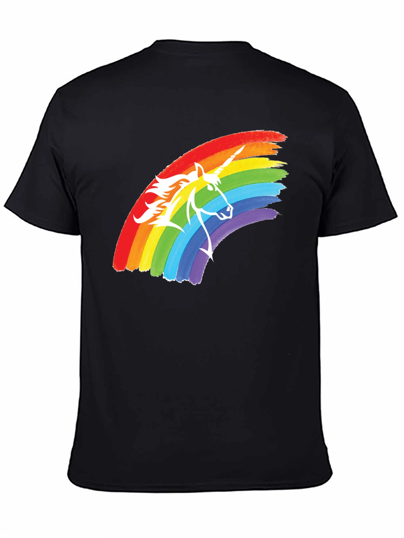 Black Rainbow Unicorn Graphic Tee - Black Cotton T-Shirt view 4