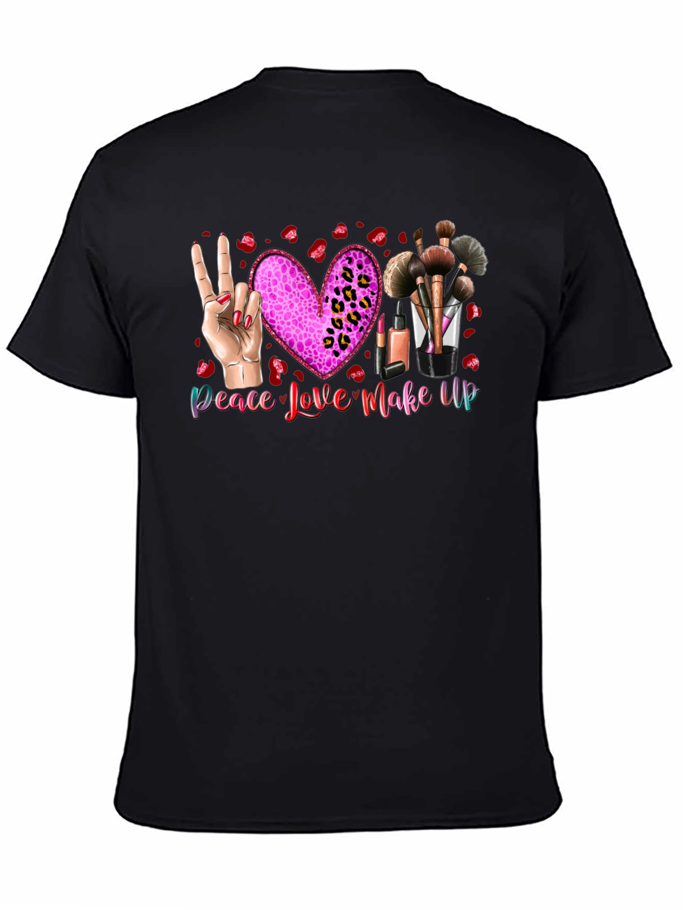 Black Peace Love Makeup T-Shirt, Beauty Graphic Tee view 4