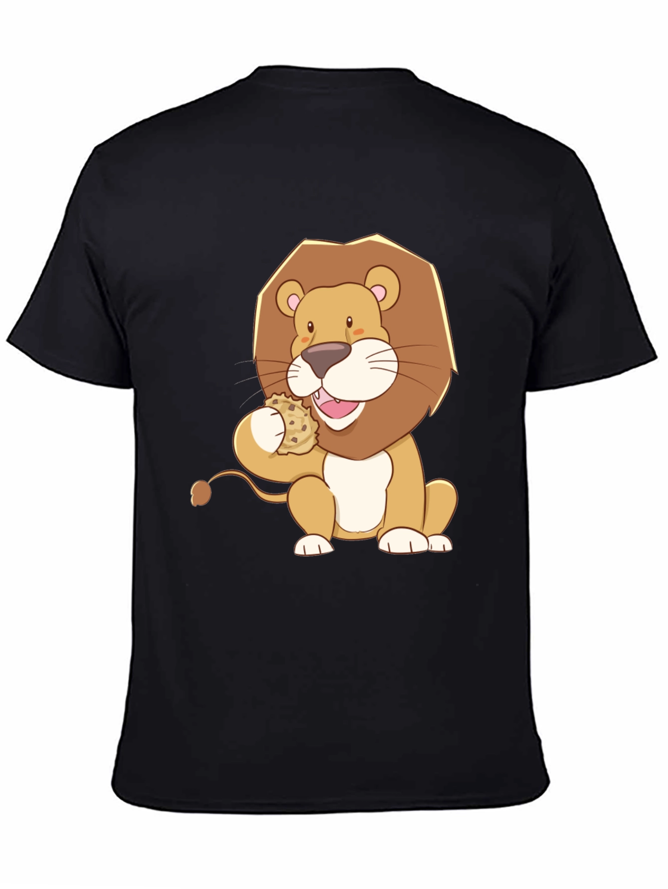 Black Lion Eating Cookie Graphic Tee - Black Cotton Shirt view 4