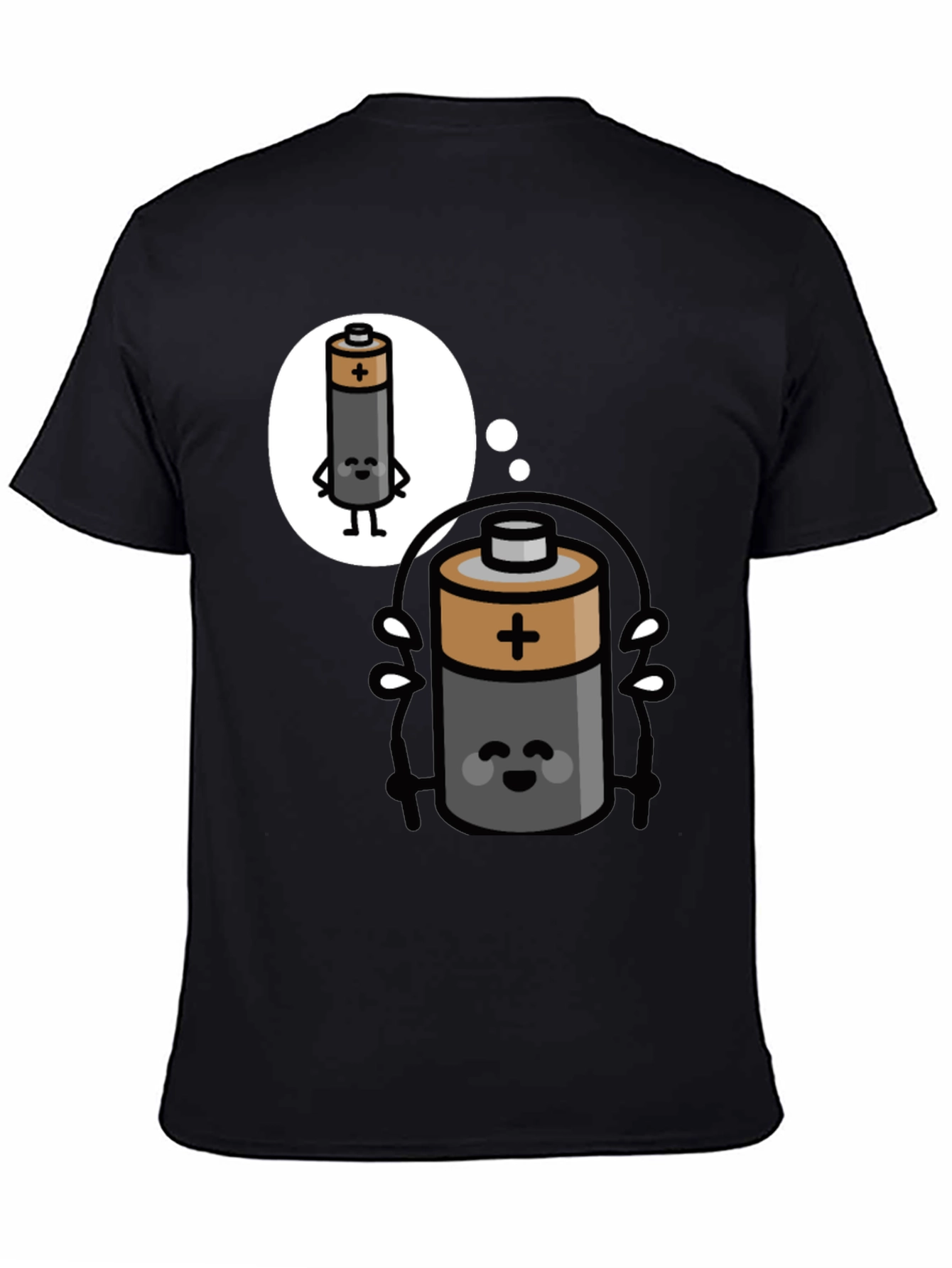Black Funny Battery Cartoon T-Shirt - Energy Humor Tee view 4
