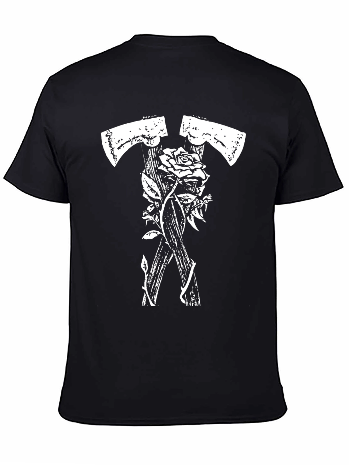 Black Axes and Roses Graphic Tee - Black Cotton T-Shirt view 4