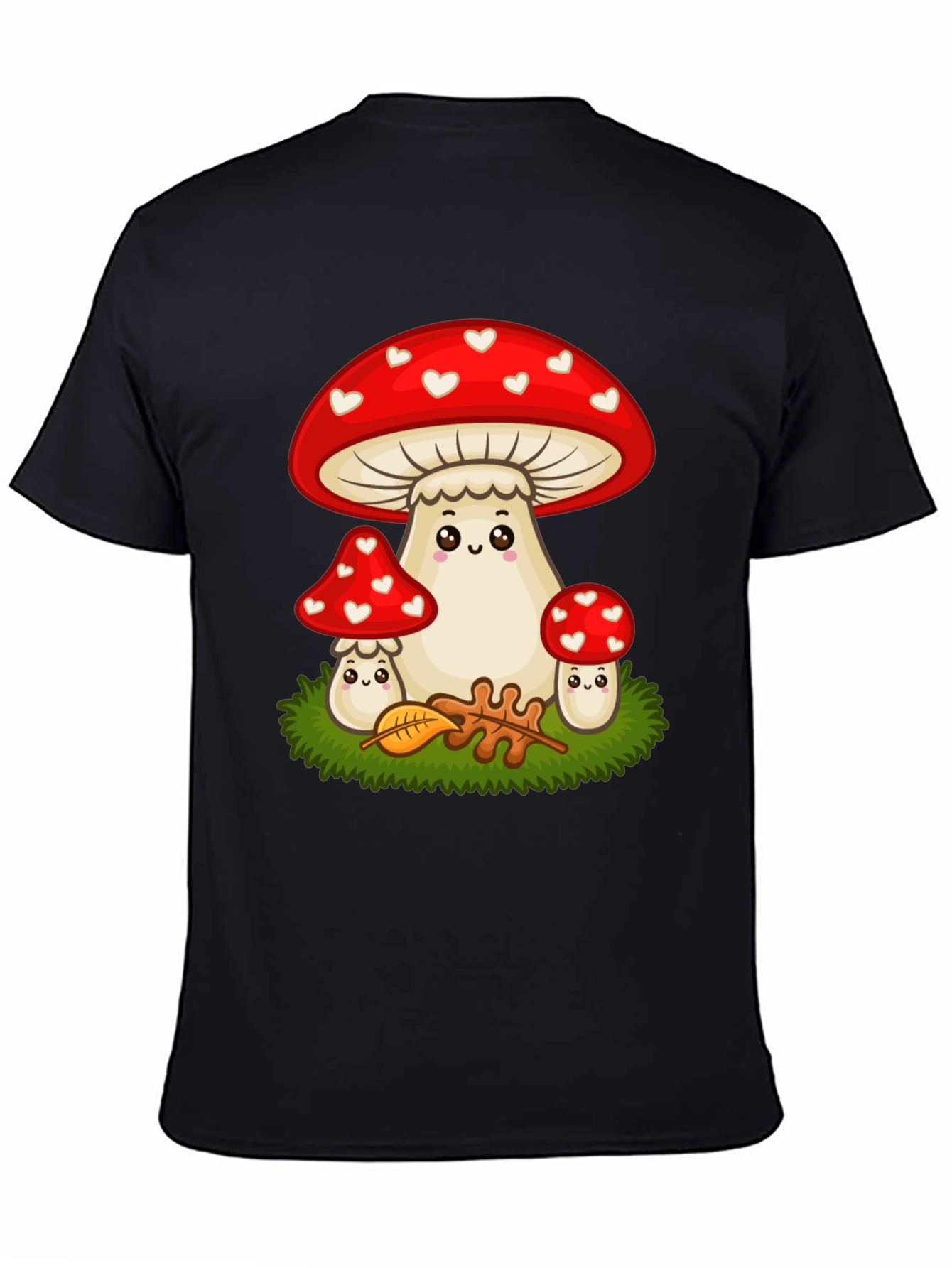 Black Cute Mushroom T-Shirt - Heart Pattern view 4
