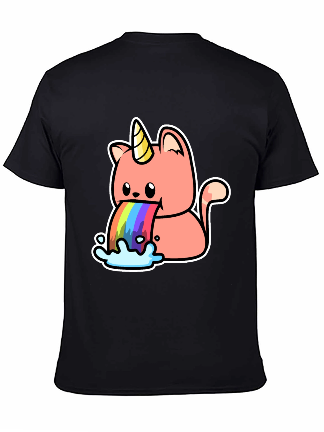 Black Unicorn Cat Rainbow Puke Graphic Tee view 4