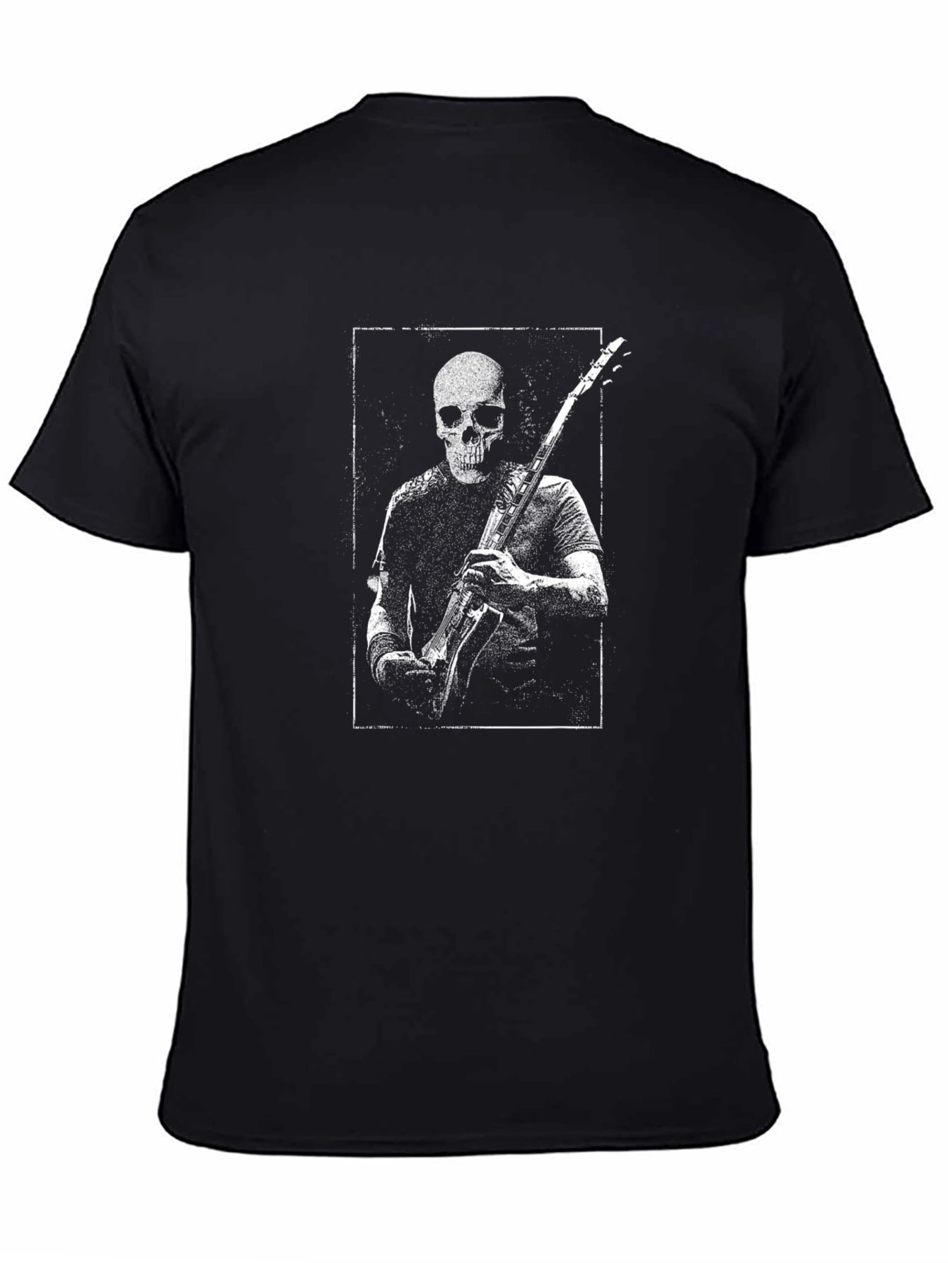 Black Skull Guitarist Graphic Tee - Black Cotton T-Shirt view 4