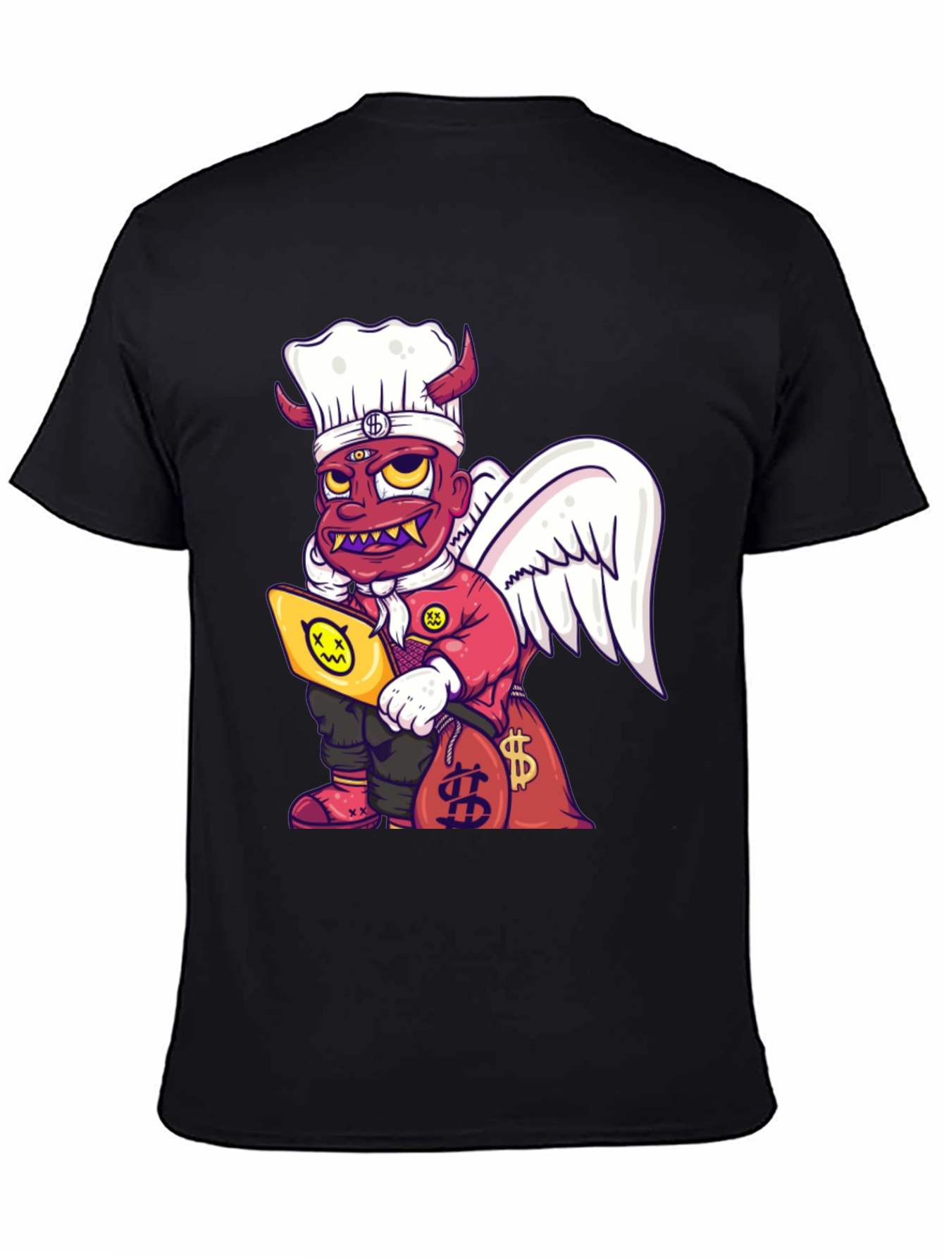 Cartoon Angel & Devil Chef Graphic T-Shirt - 4