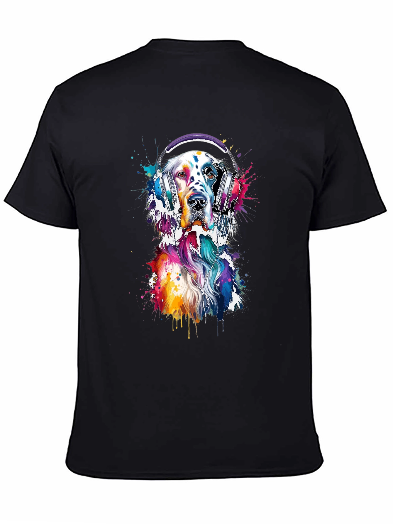 Black Dog with Headphones Graphic Tee - Trendy Design view 4