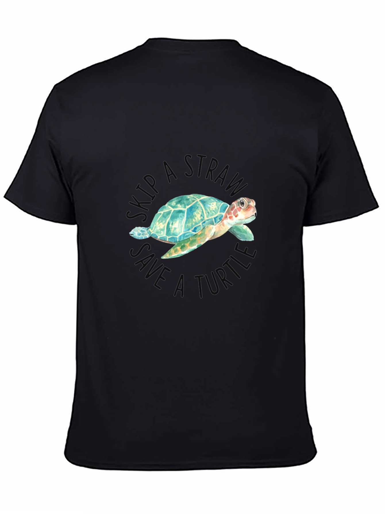 Black Skip a Straw Save a Turtle T-Shirt view 4
