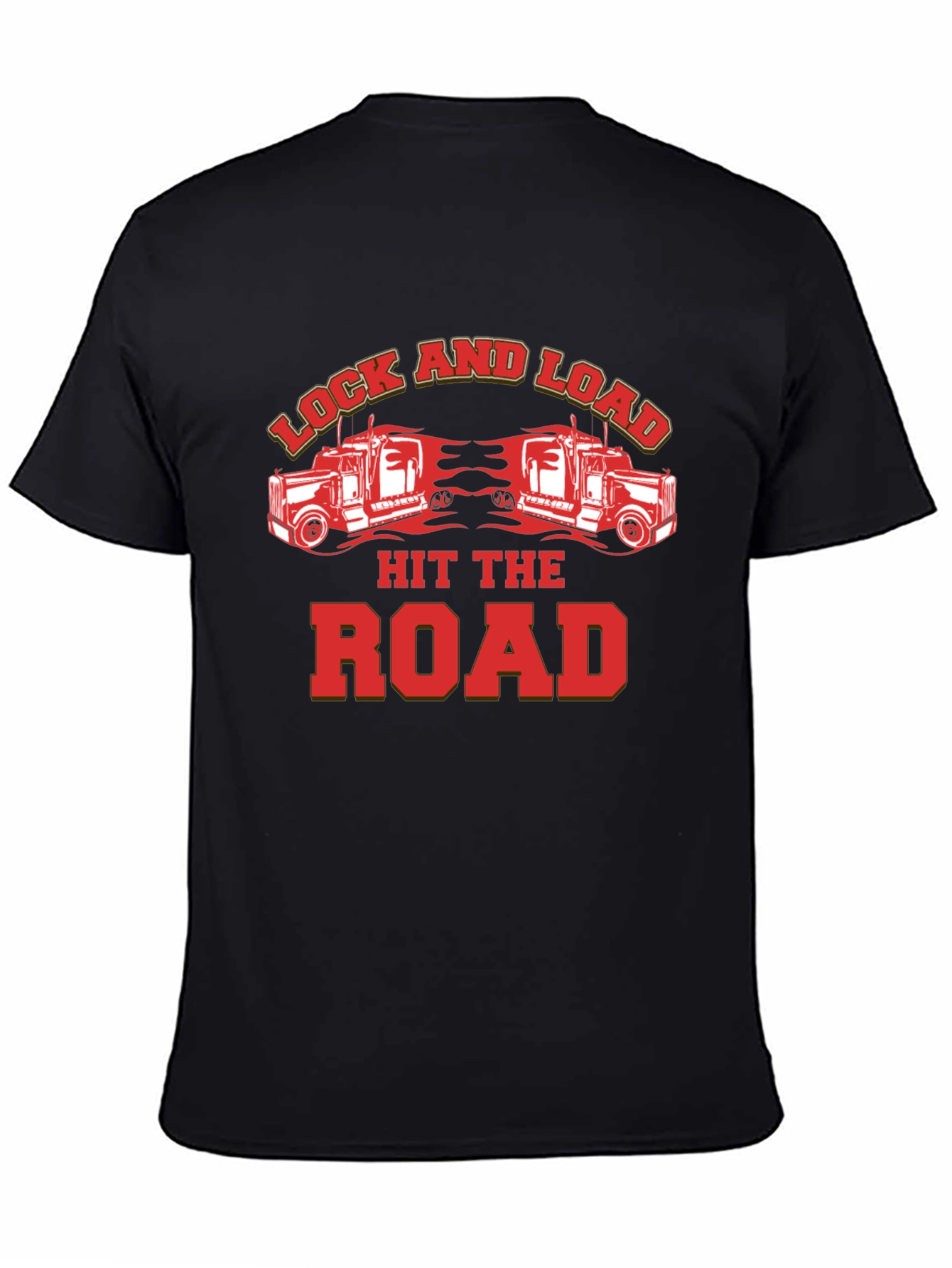 Black Lock and Load Hit The Road Trucker T-Shirt view 4