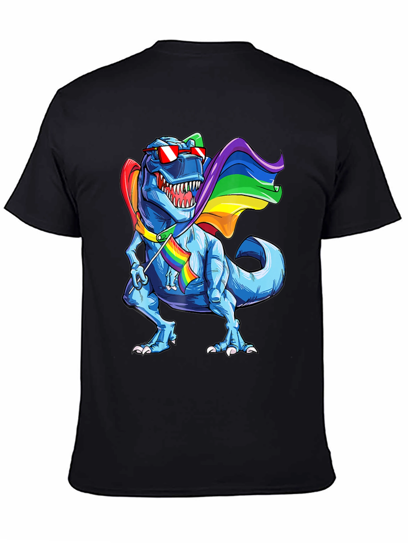 Black Rainbow Dinosaur Pride T-Shirt view 4
