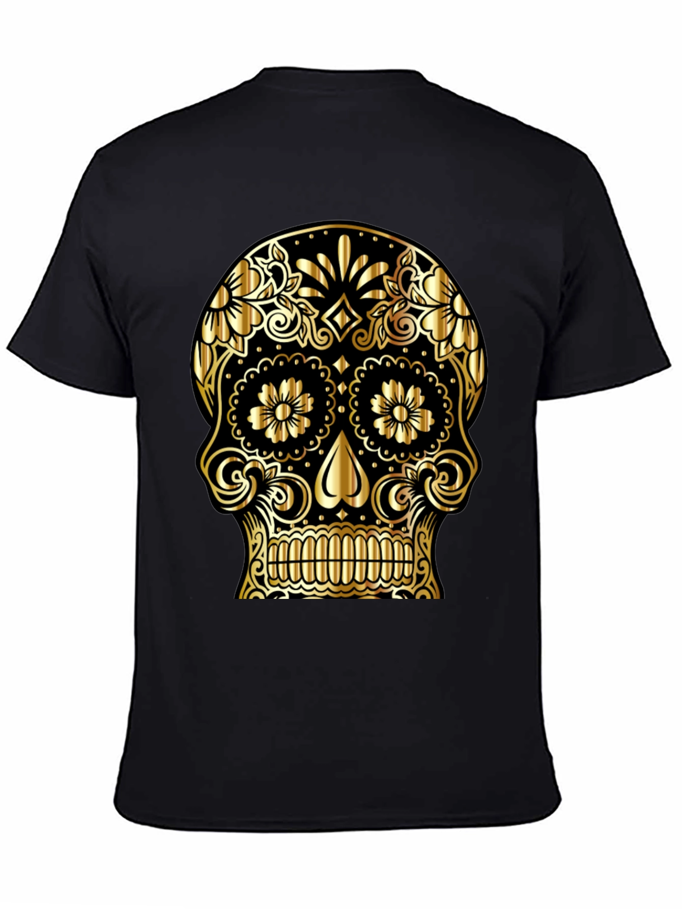 Black Gold Sugar Skull Graphic Black T-Shirt view 4