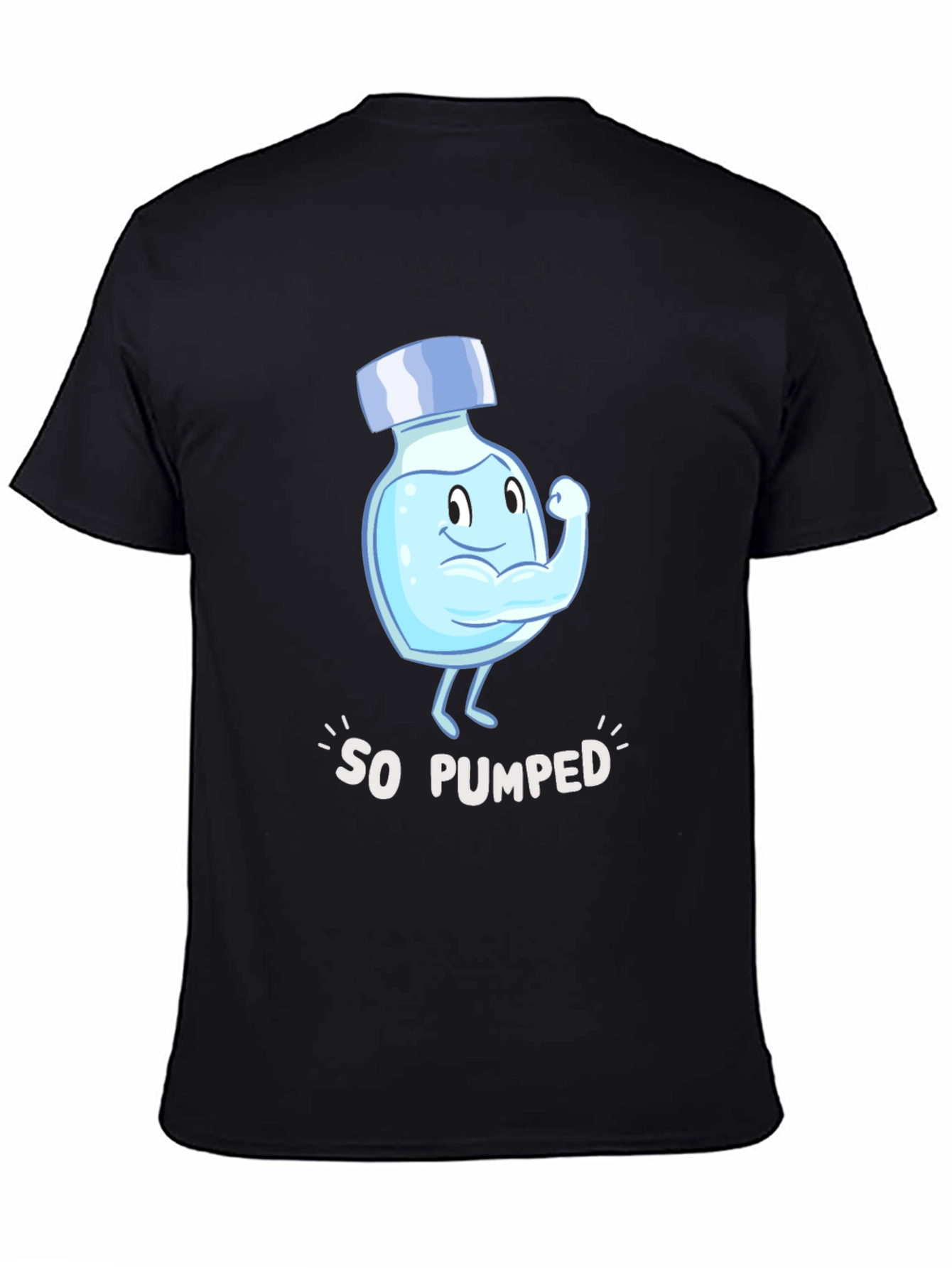 So Pumped Water Bottle Cartoon Graphic Black T-Shirt - 4