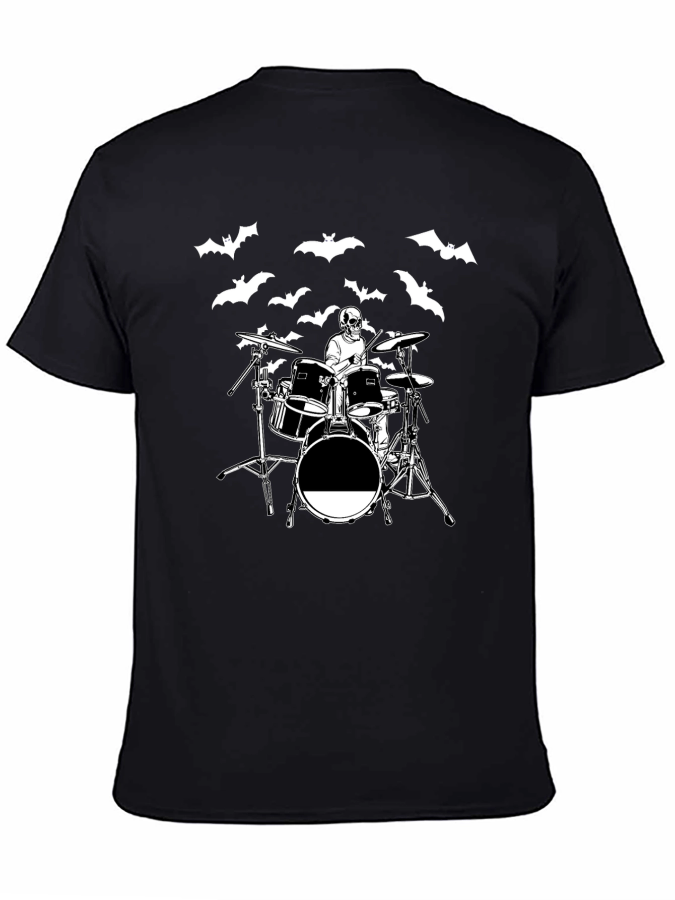 Black Skeleton Drummer Bat T-Shirt view 4