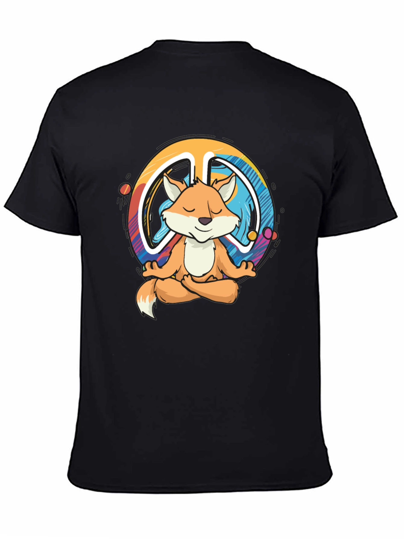 Black Zen Fox Peace Sign T-Shirt - Meditating Fox Design view 4