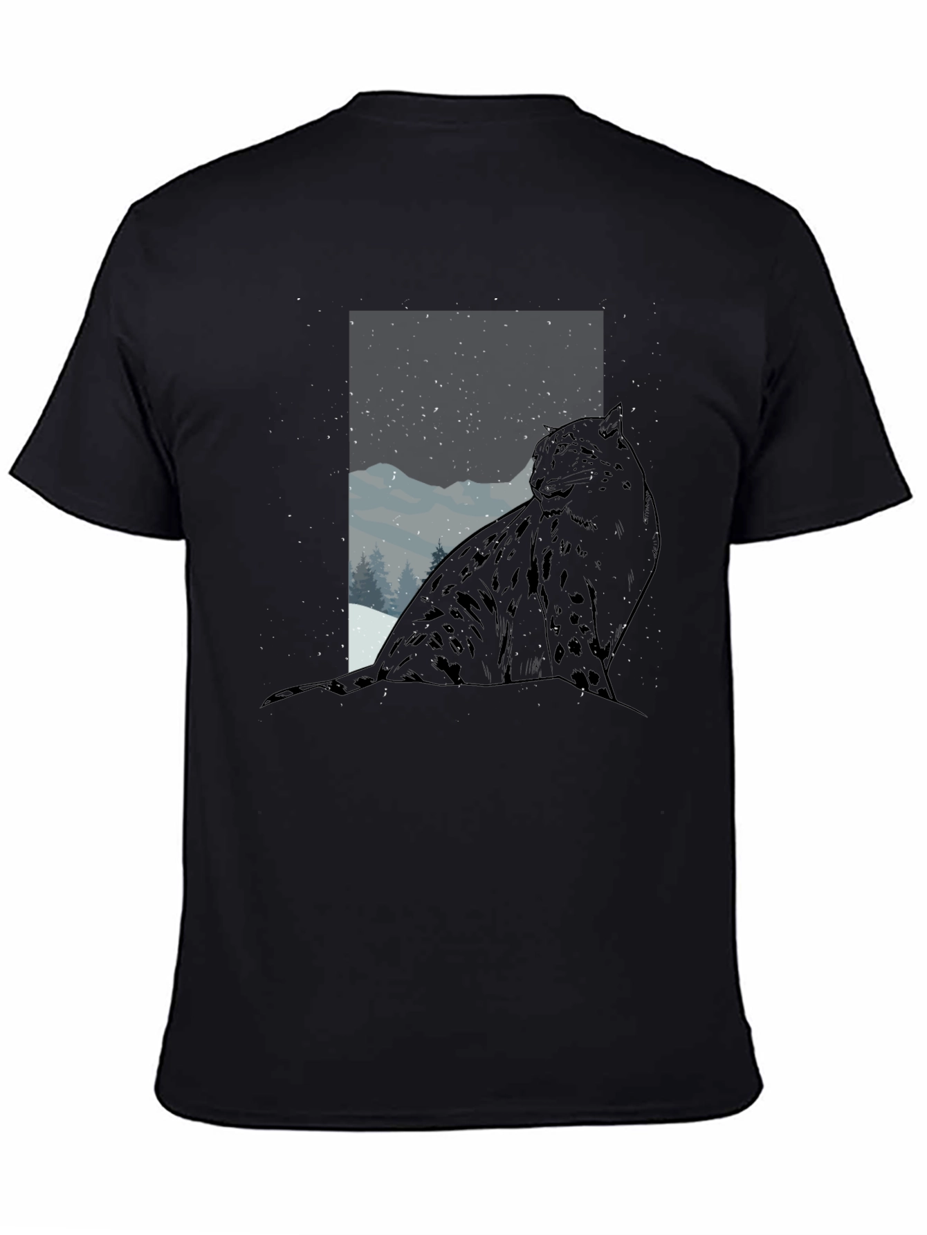 Black Snow Leopard Graphic Tee - Black Cotton Blend view 4