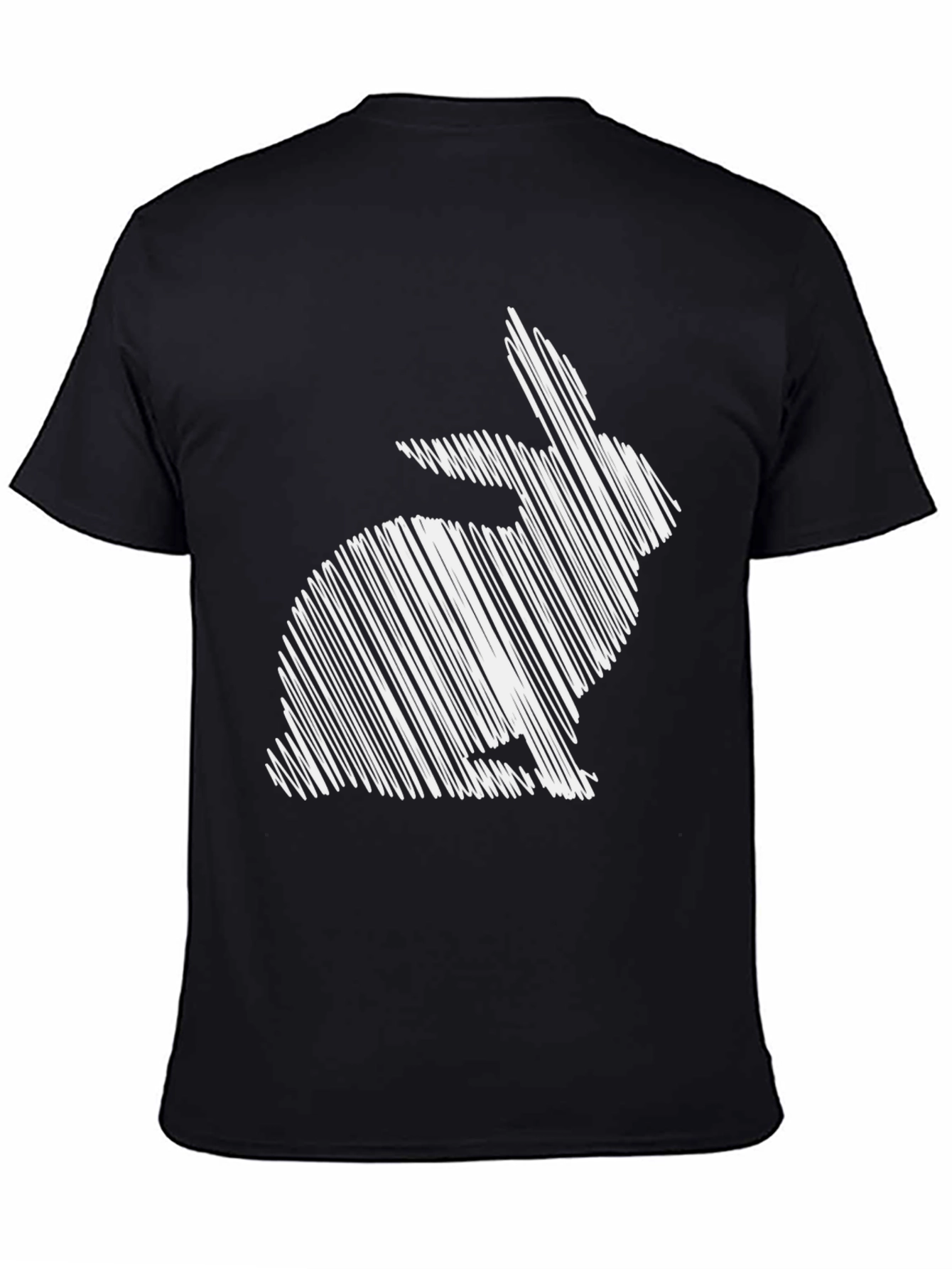 Black Rabbit Sketch Graphic Tee - Unisex Black Cotton T-Shirt view 4