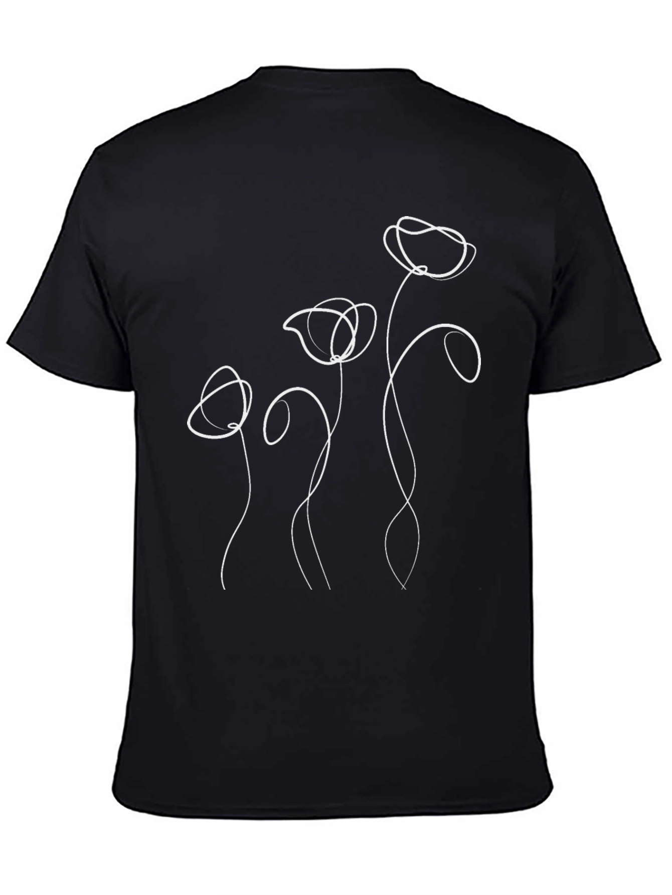 Black Minimalist Floral Line Art Black T-Shirt view 4