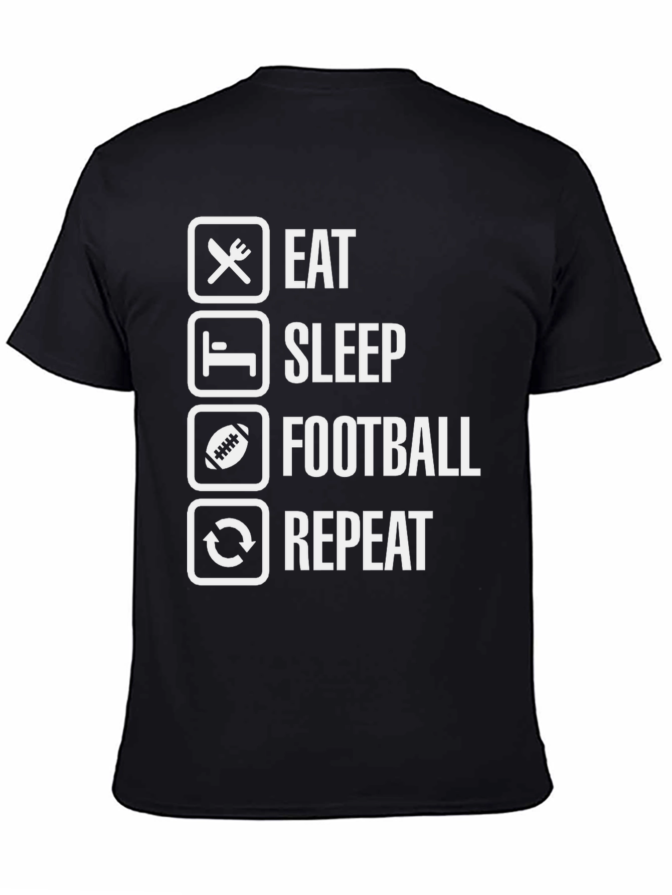 Black Eat Sleep Football Repeat Black T-Shirt view 4