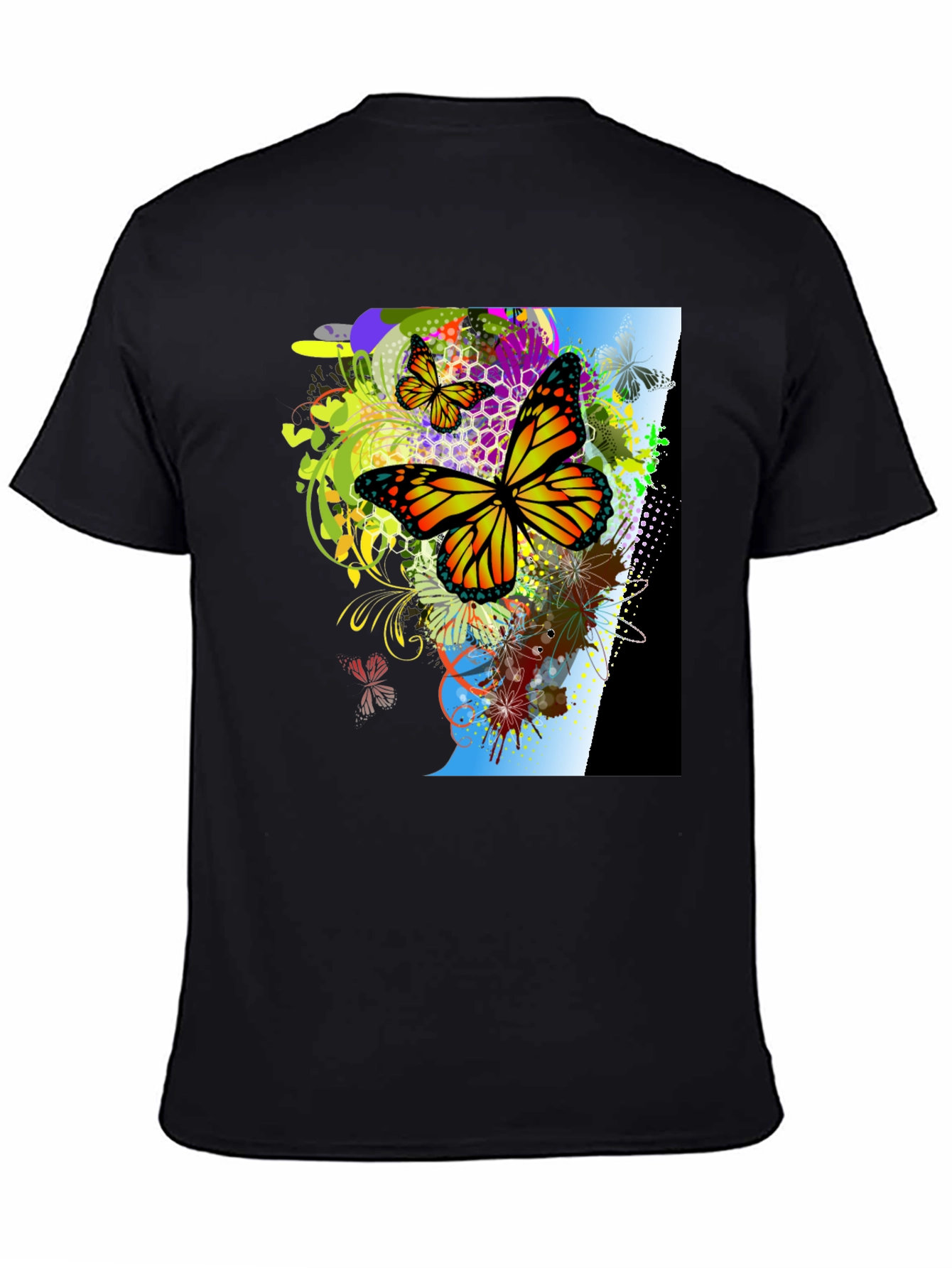 Black Butterfly Graphic Print Men's Black T-Shirt view 4
