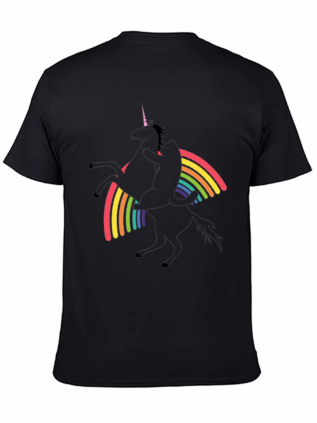 Black Unicorn & Cat Rainbow Graphic Black T-Shirt view 4