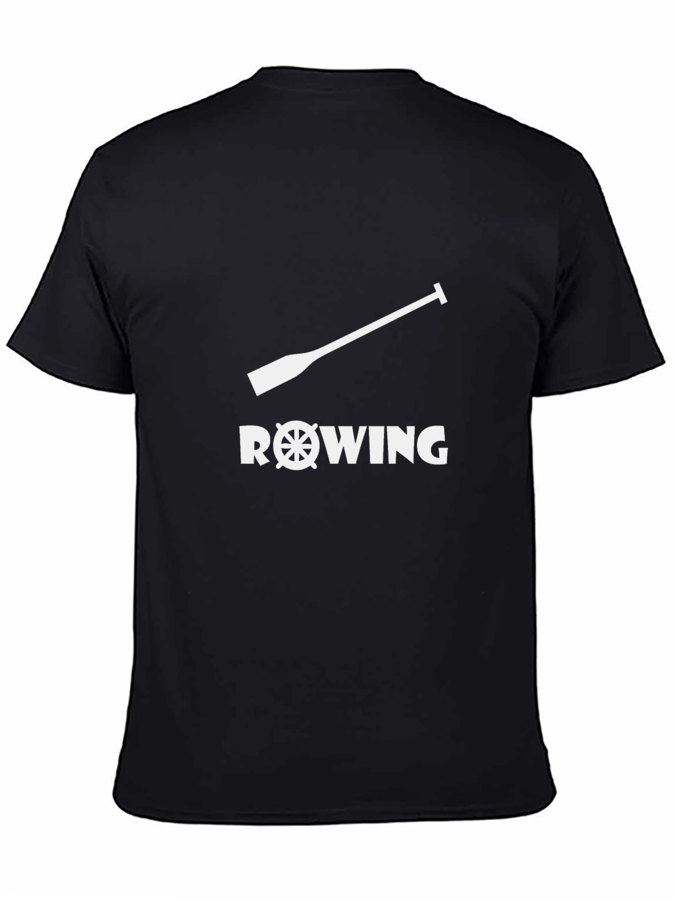 Black Rowing T-Shirt - Oar & Wheel Design - Black Cotton Tee view 4