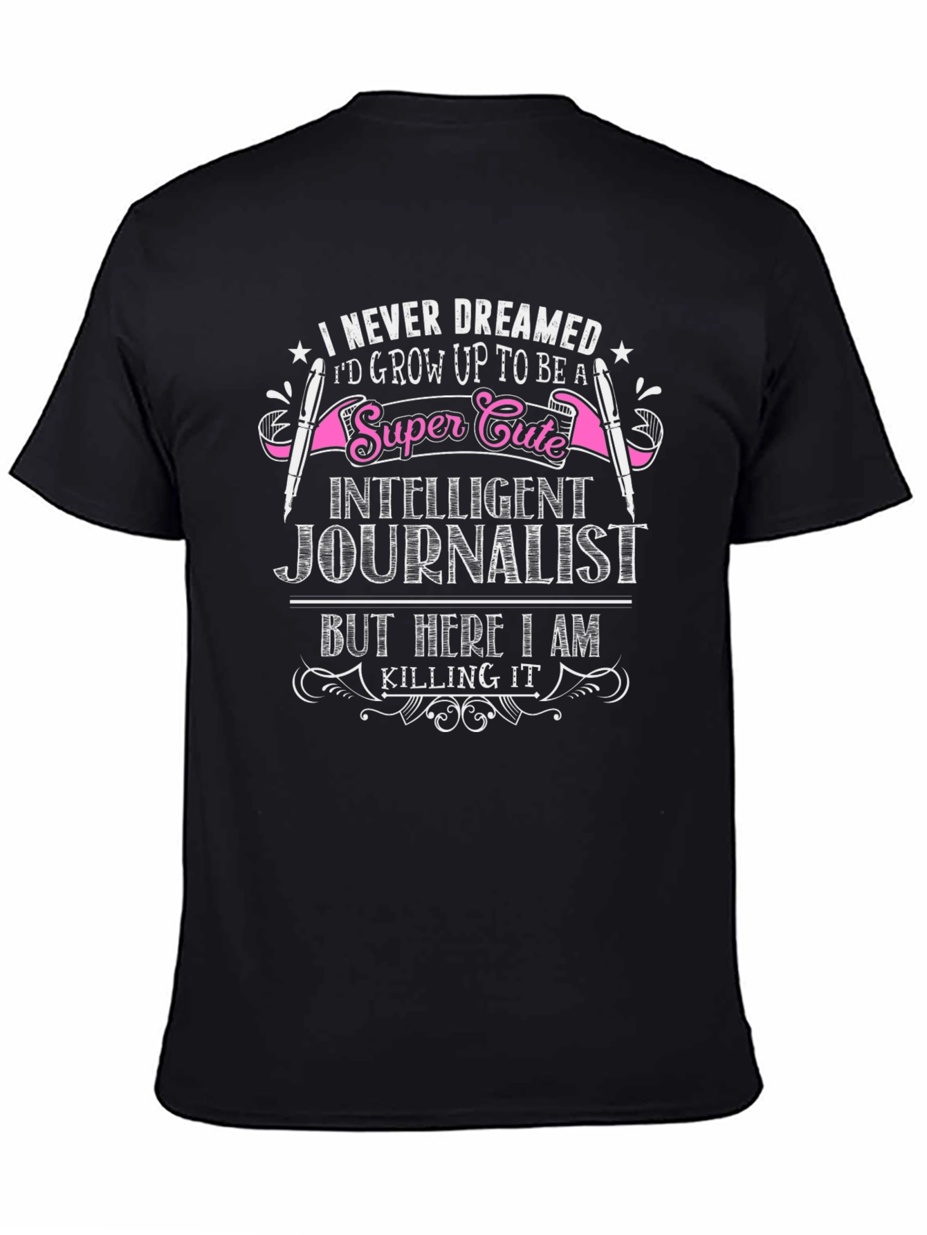 Black Super Cute Journalist Graphic T-Shirt view 4