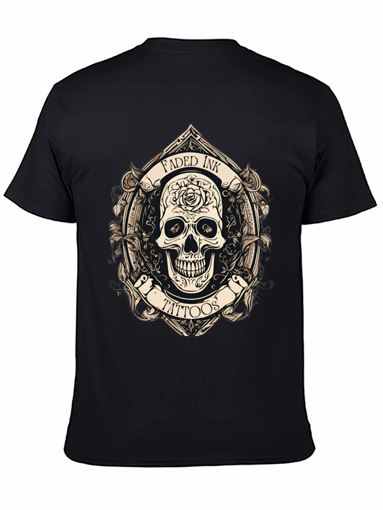 Black Faded Ink Tattoos Skull Graphic Black T-Shirt view 4
