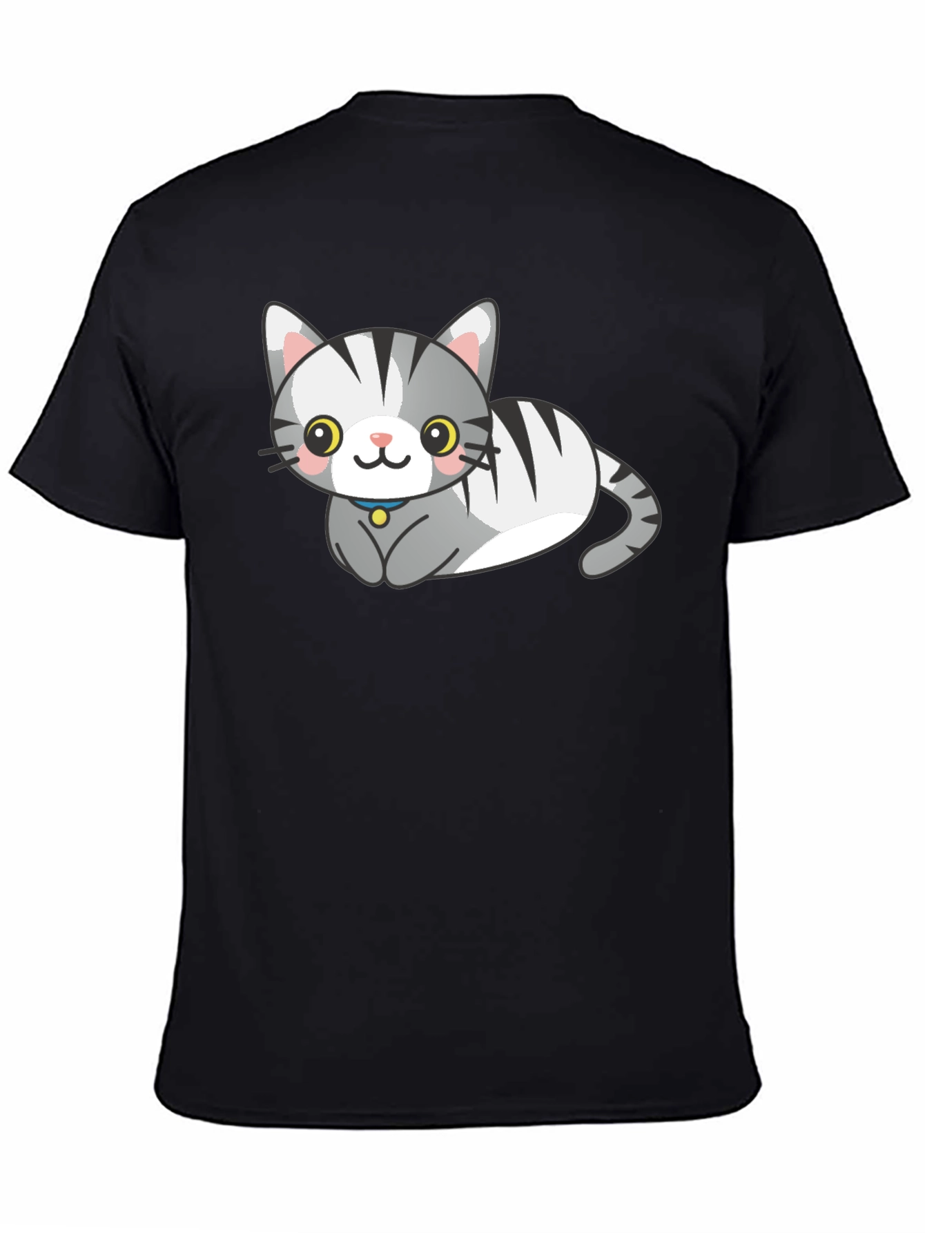 Black Cute Cartoon Cat Graphic Tee view 4