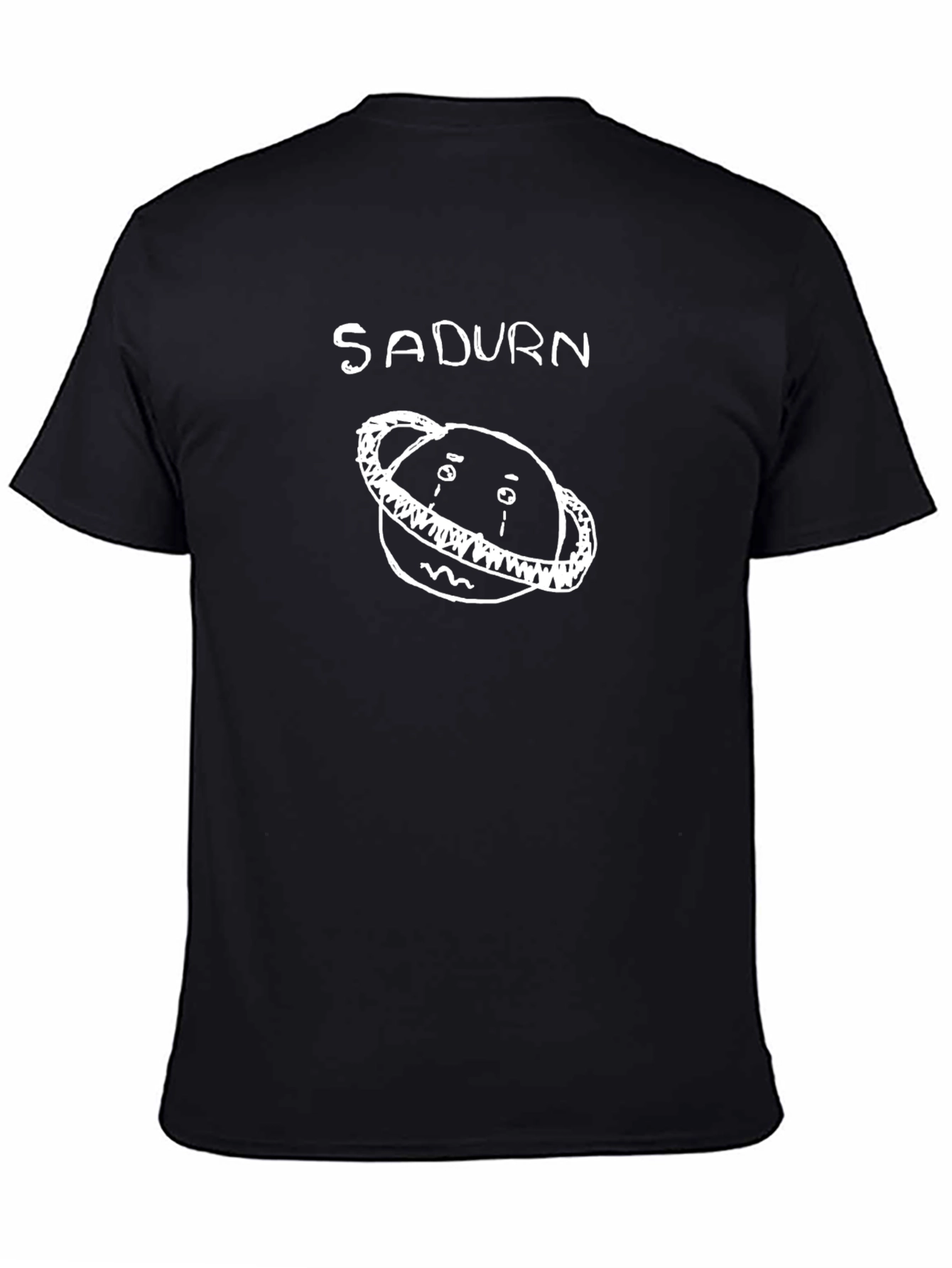 Black Sadurn Saturn T-Shirt - White Graphic on Black view 4