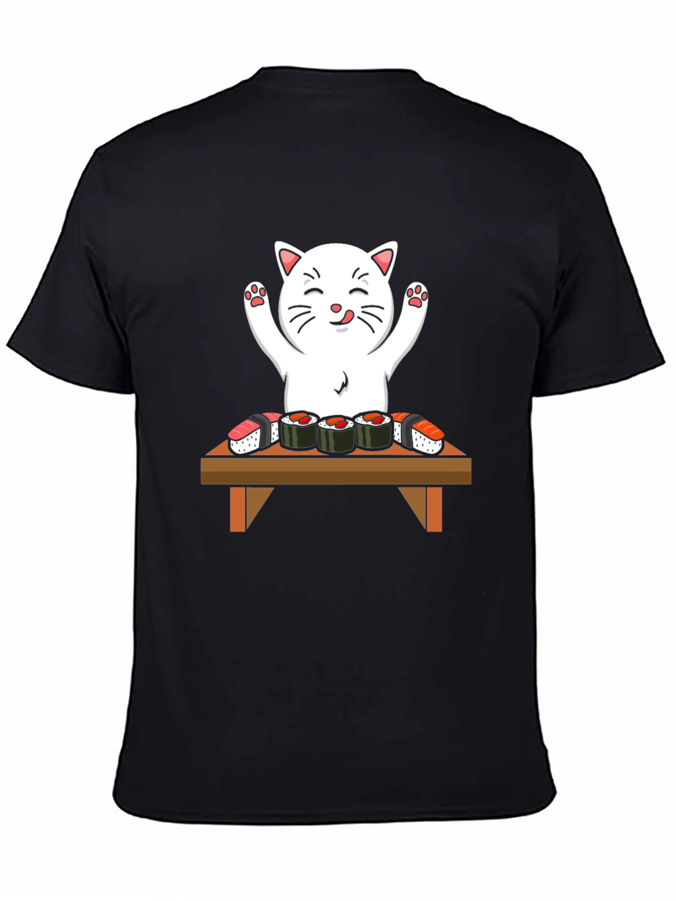 Black Cat Sushi T-Shirt - Cute Kawaii Design view 4