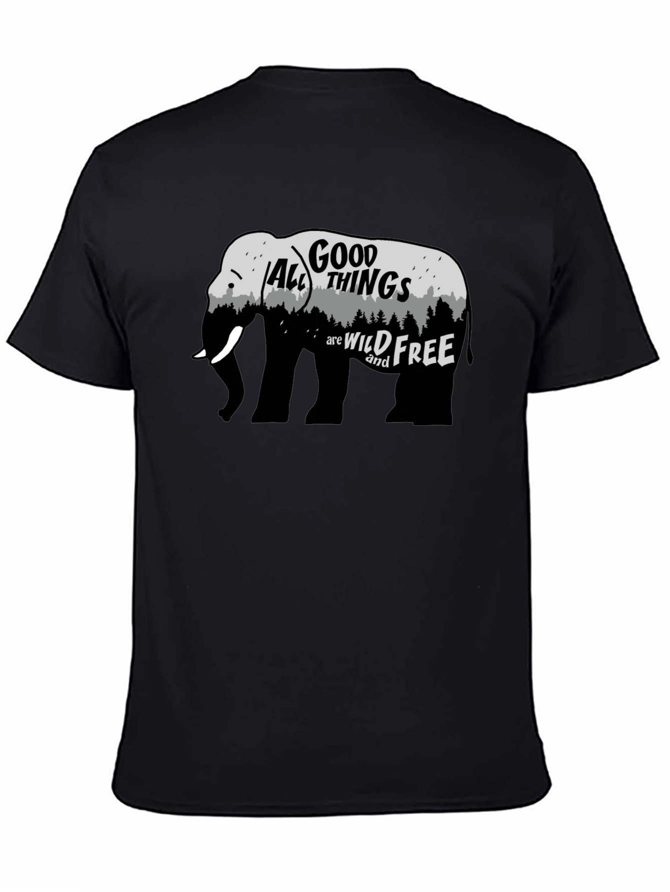 Black Wild and Free Elephant Graphic Tee - Black view 4