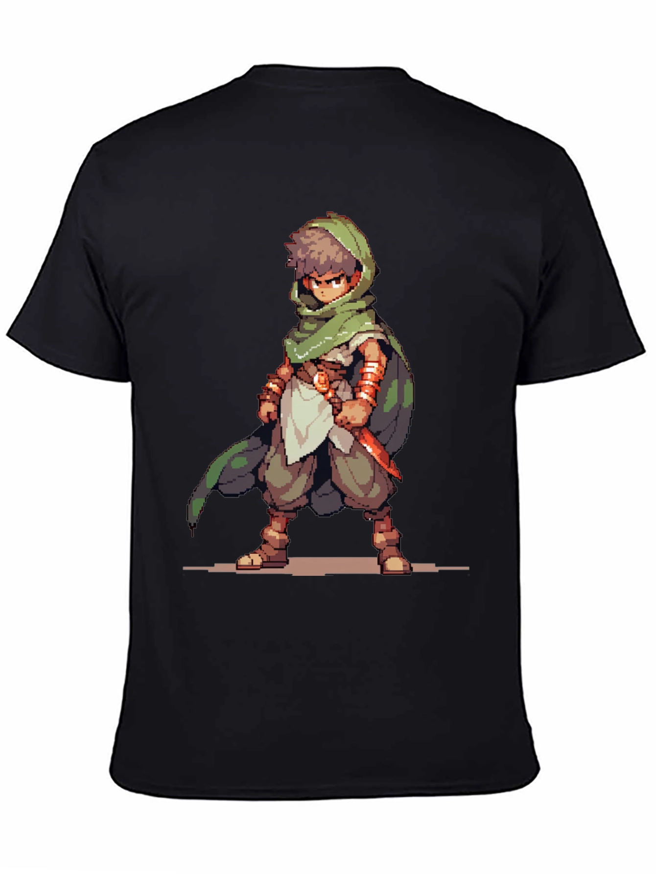 Black Pixel Art RPG Character Graphic Tee - Black Cotton Blend view 4