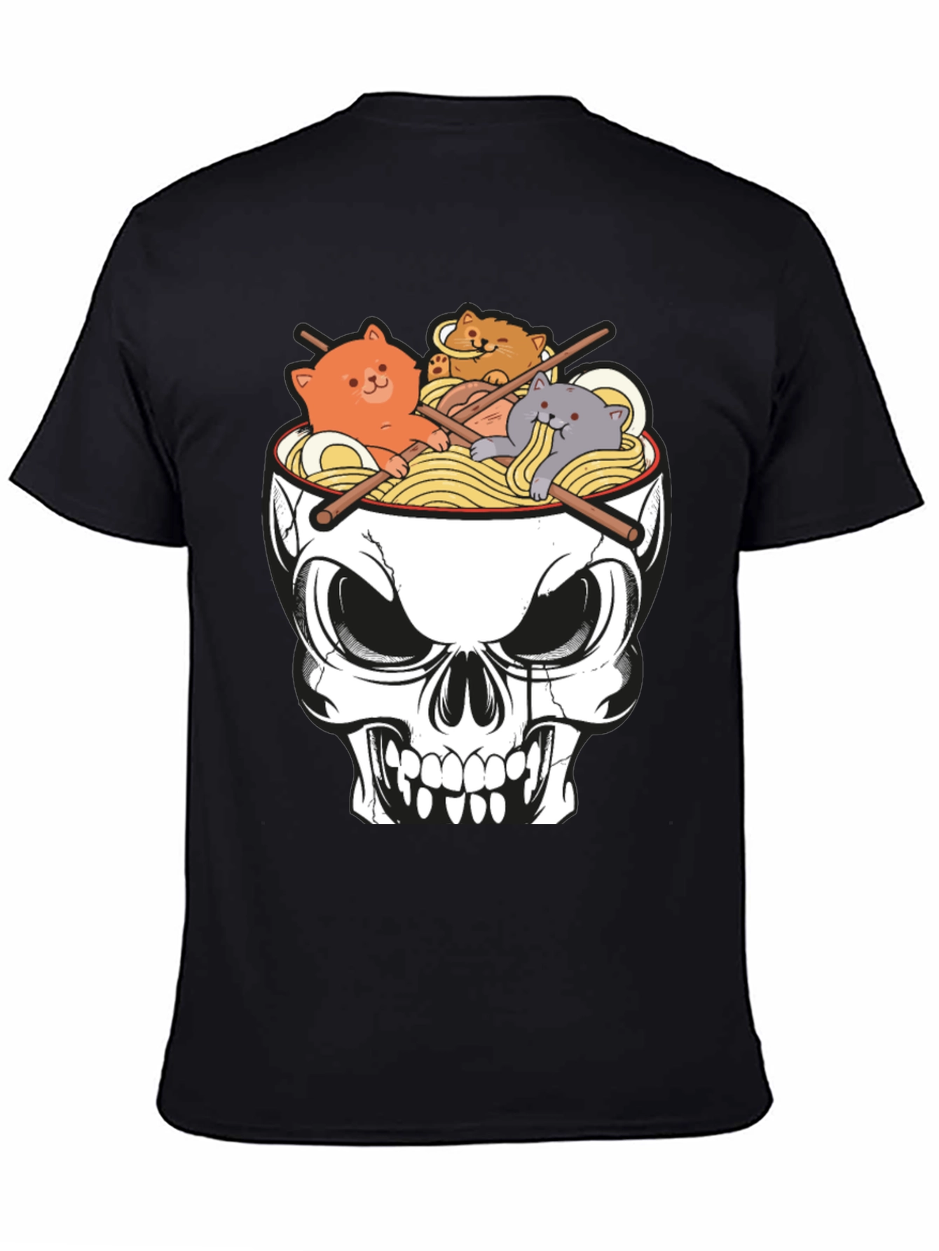 Black Skull Ramen Cat T-Shirt view 4