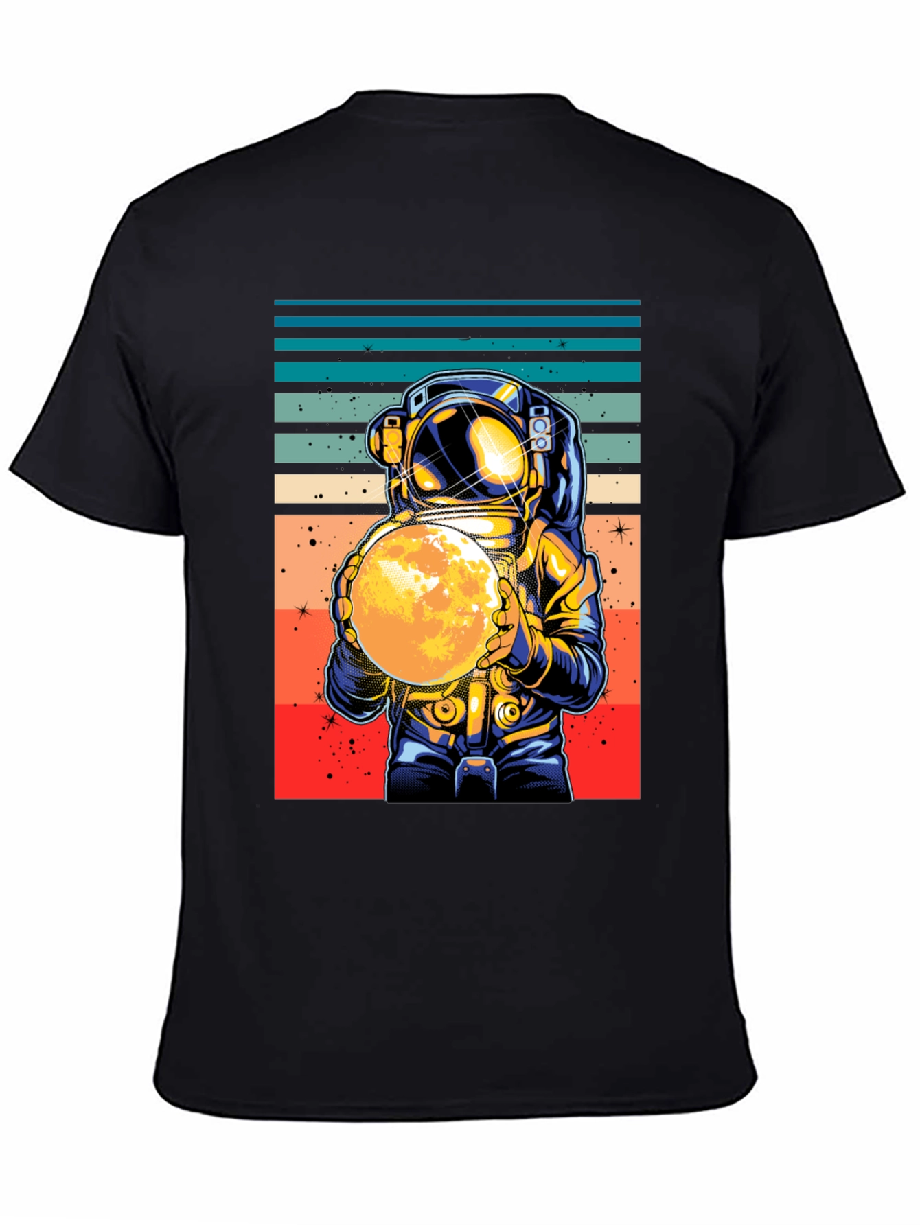 Black Retro Astronaut Moon T-Shirt view 4