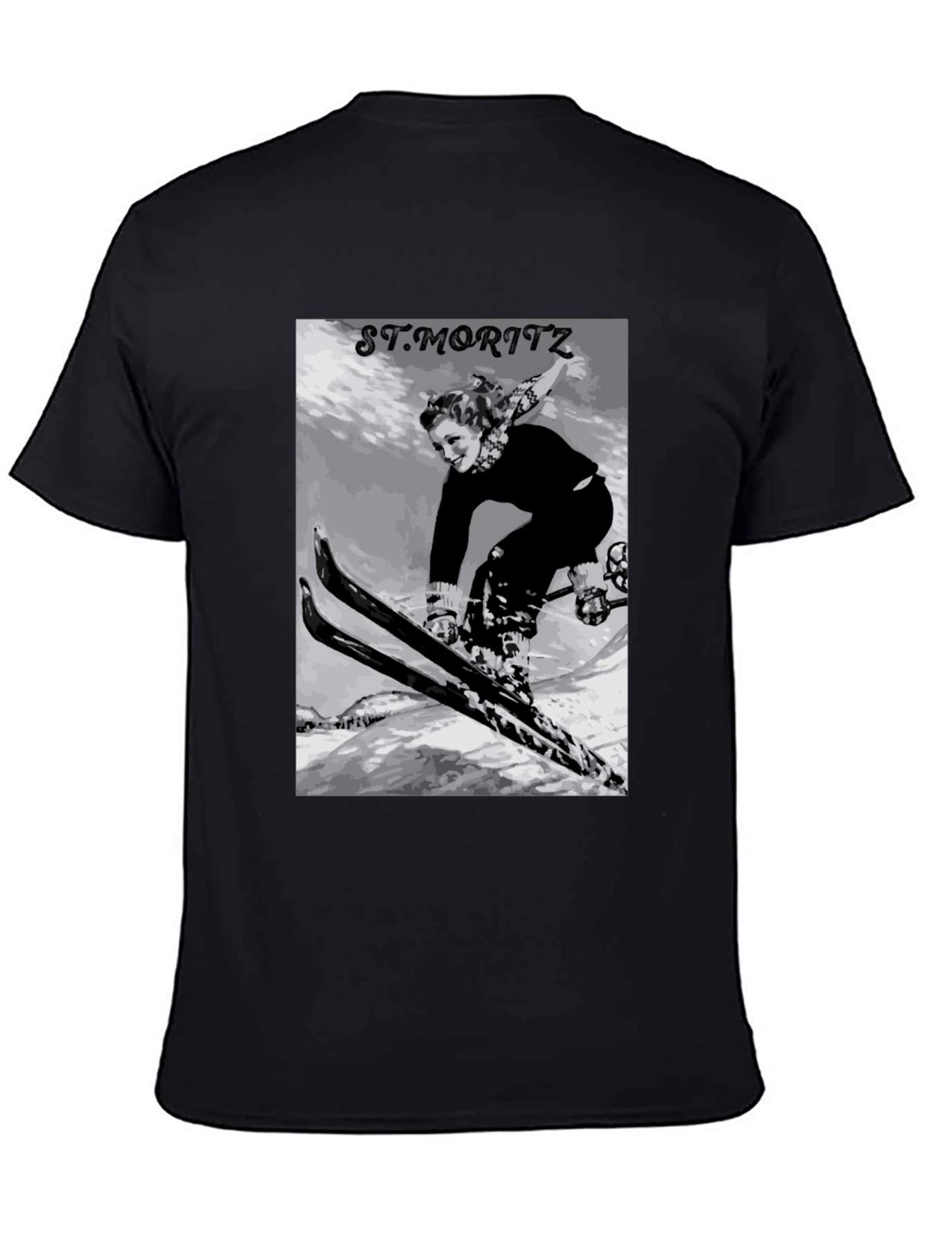 Black Vintage St. Moritz Skiing Graphic Tee view 4