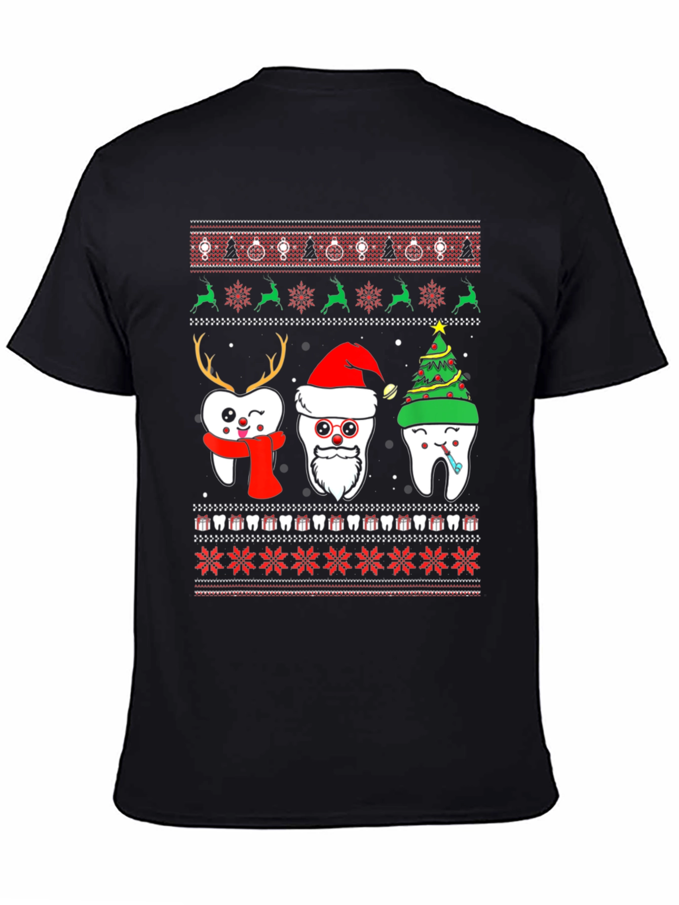 Black Festive Tooth Christmas Ugly Sweater T-Shirt view 4