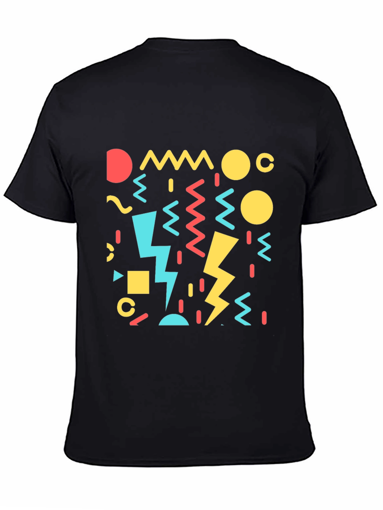 Black Retro 90s Geometric Pattern Black T-Shirt view 4