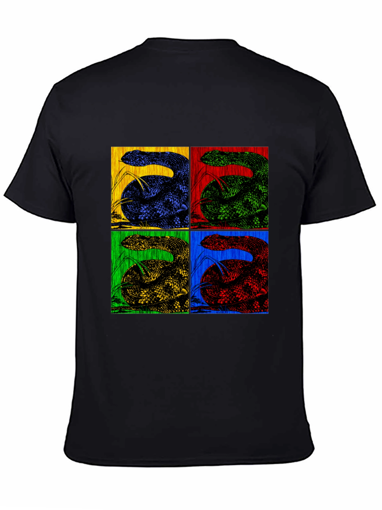 Black Retro Snake Pop Art Black T-Shirt view 4