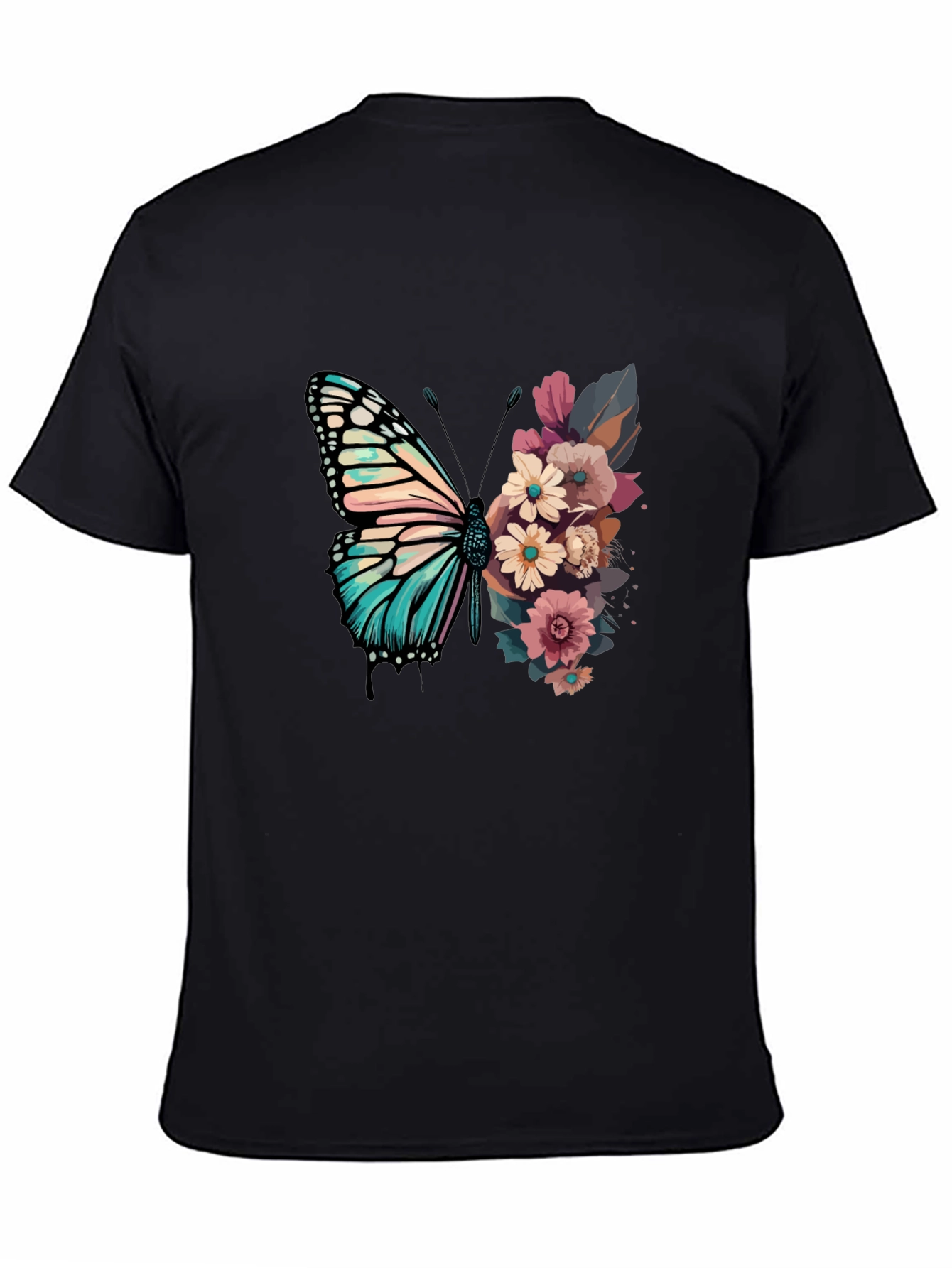 Black Floral Butterfly Graphic Tee - Unique Design view 4